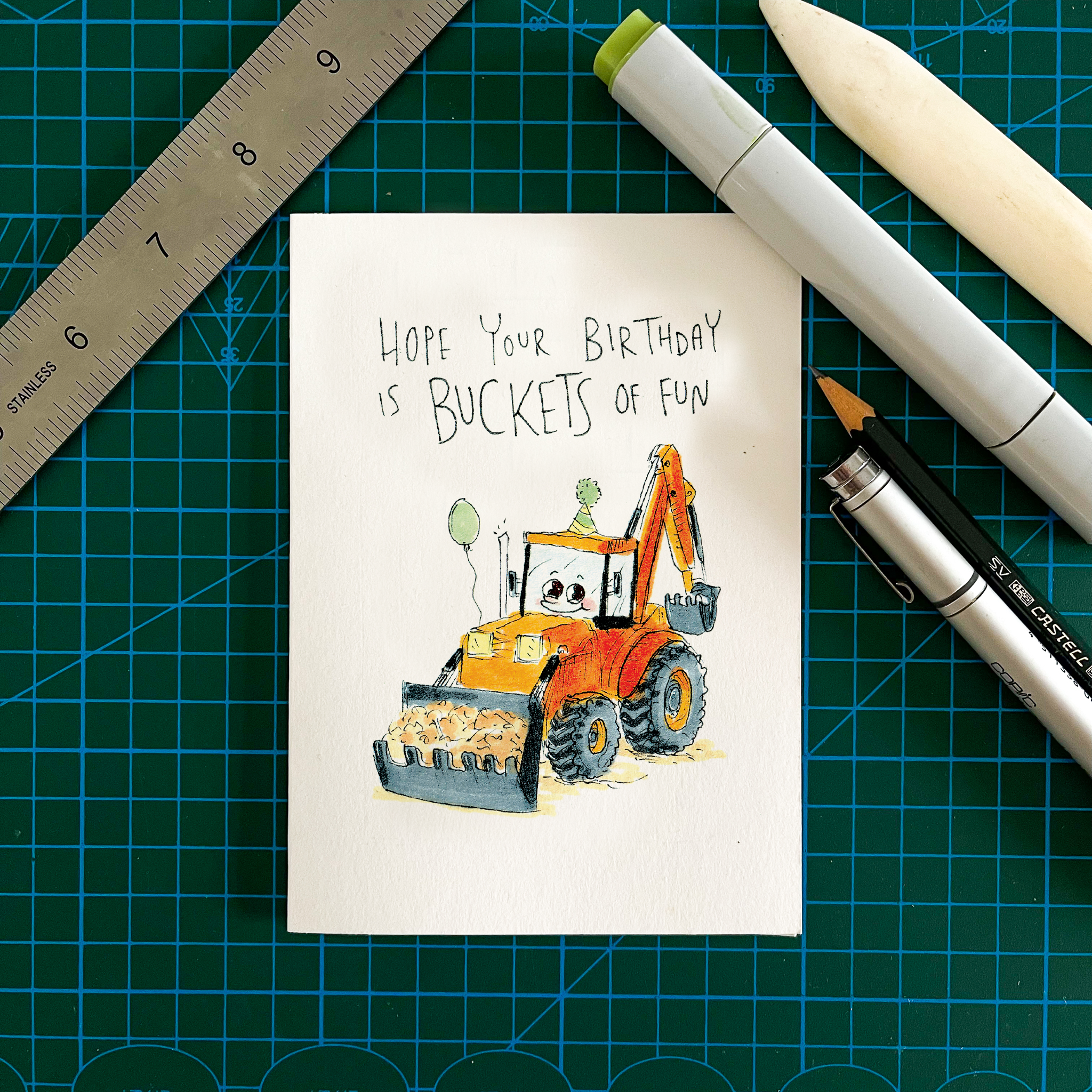 Hope Your Birthday Is Buckets of Fun | Construction birthday card - Well Drawn