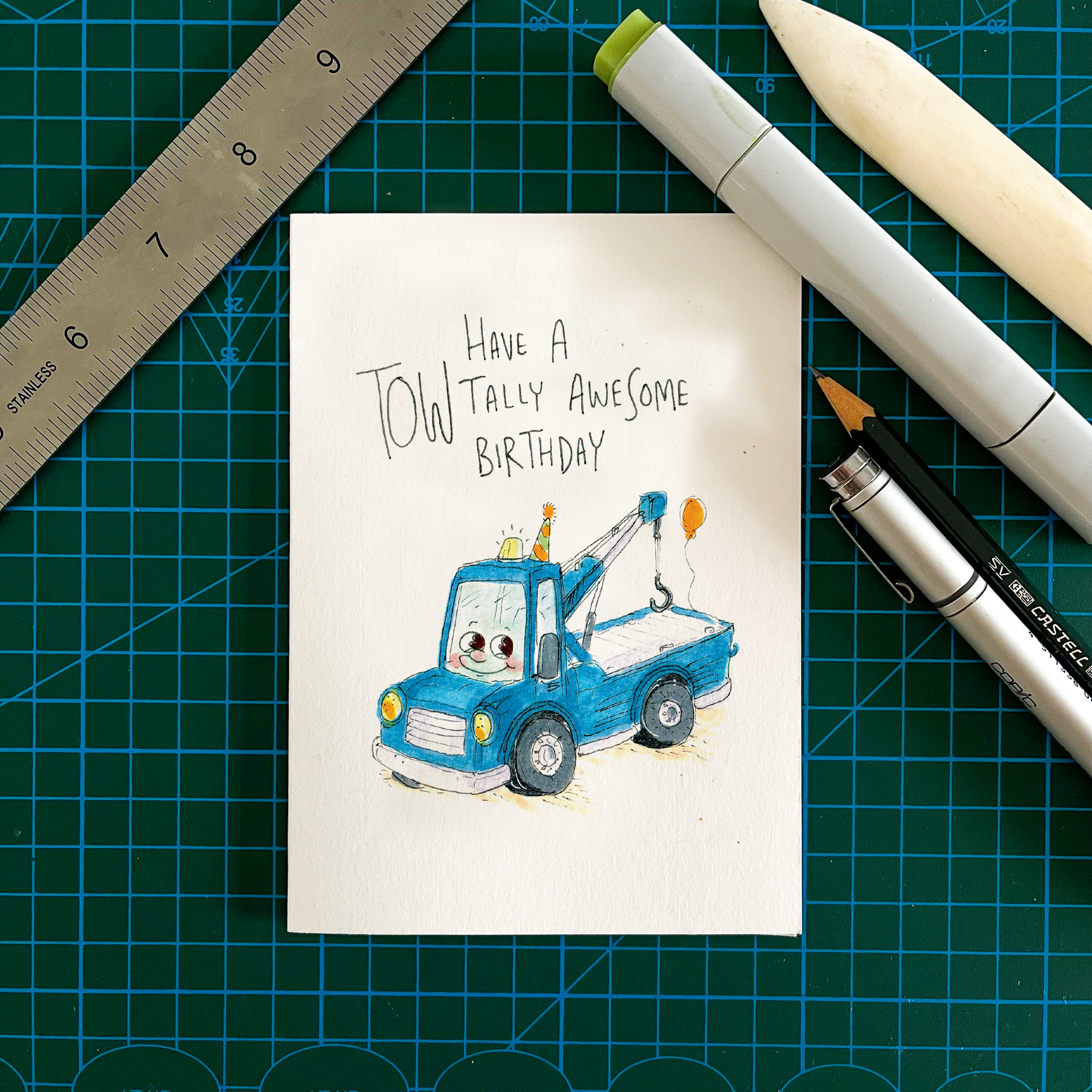 Have a Towtally Awesome Birthday | Construction birthday card - Well Drawn