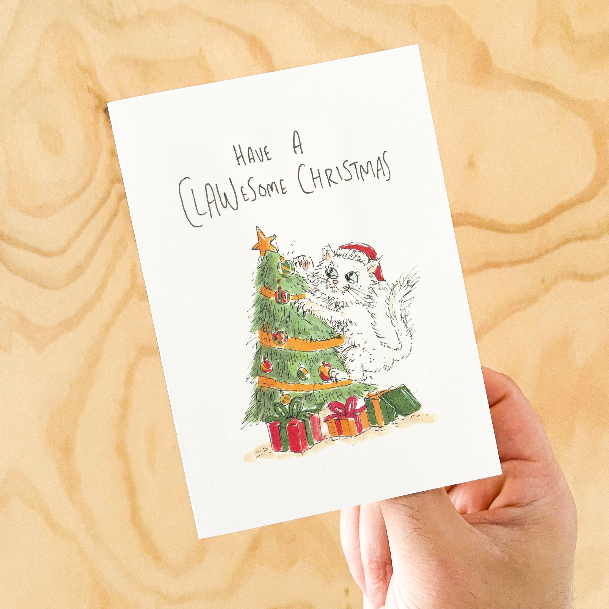 Have a Clawesome Christmas - White cat | Long hair