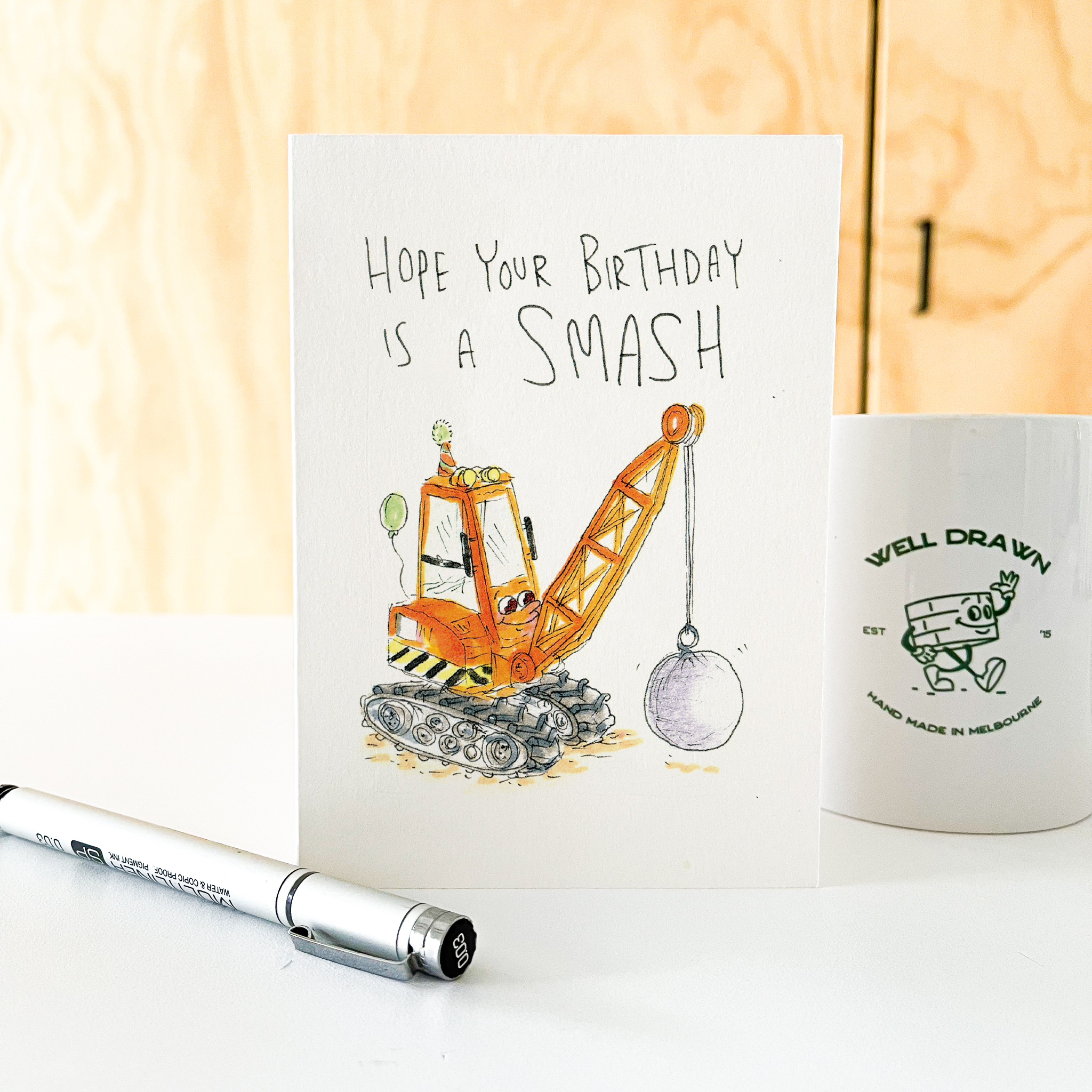 Hope Your Birthday is a Smash | Construction birthday card - Well Drawn