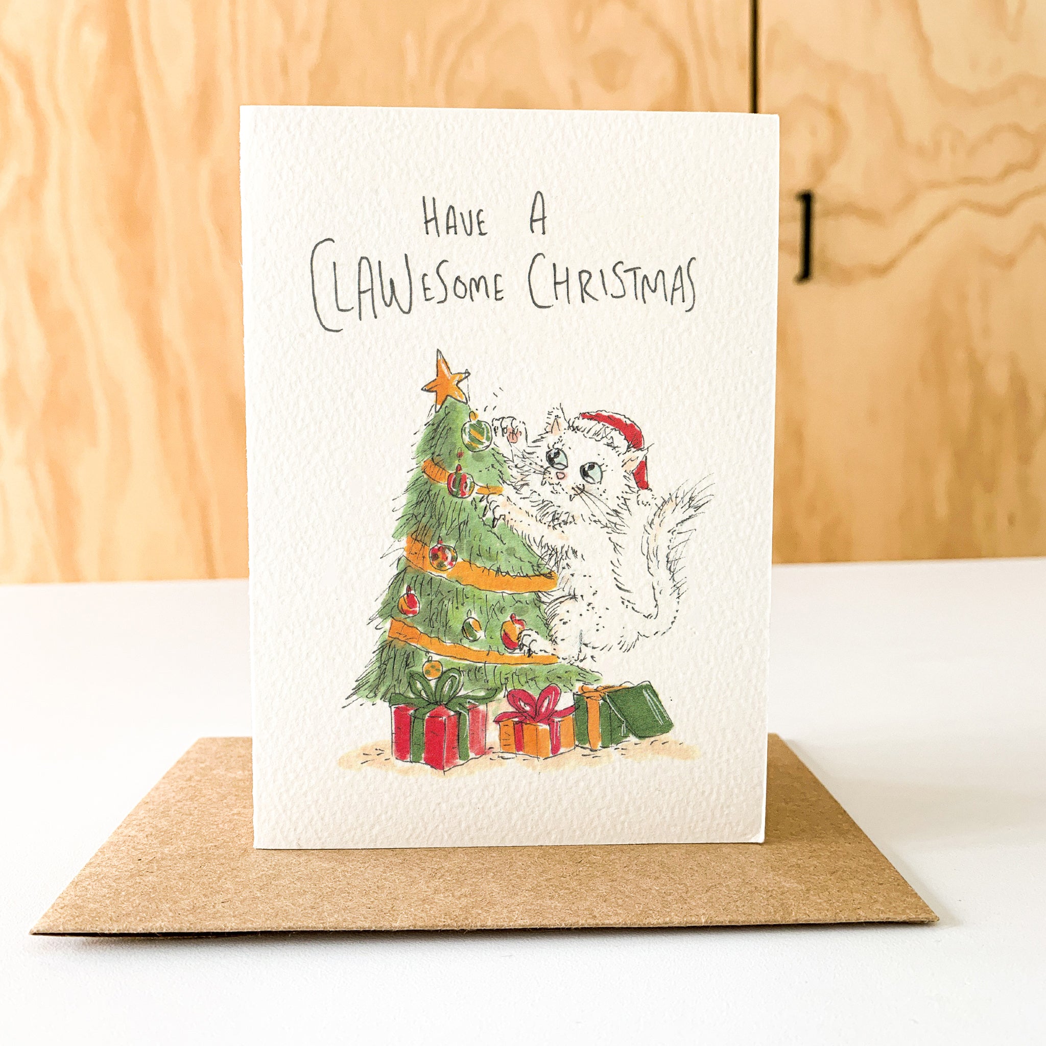 Have a Clawesome Christmas - White cat | Long hair