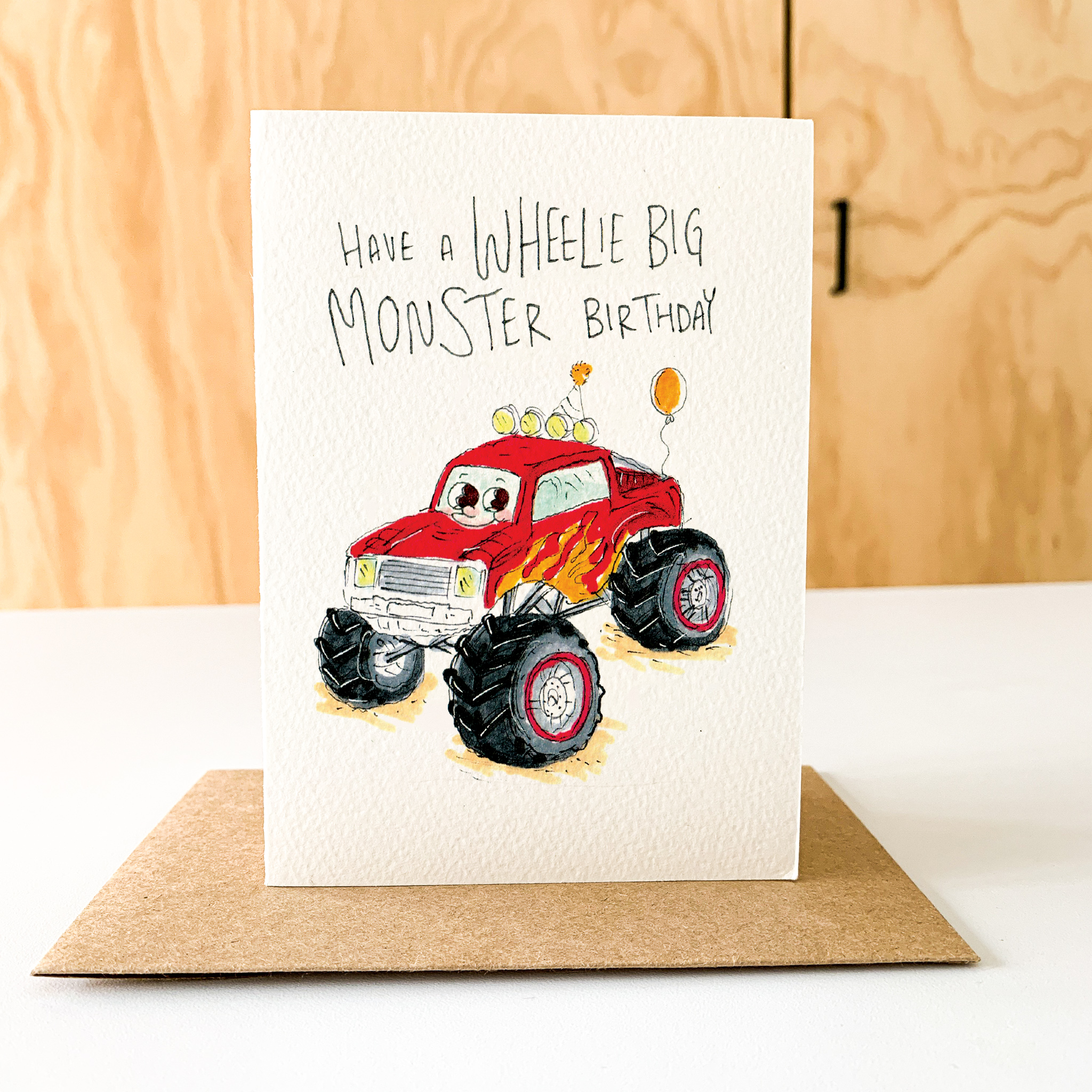Have a Wheelie Big Monster Birthday | Construction birthday card - Well Drawn