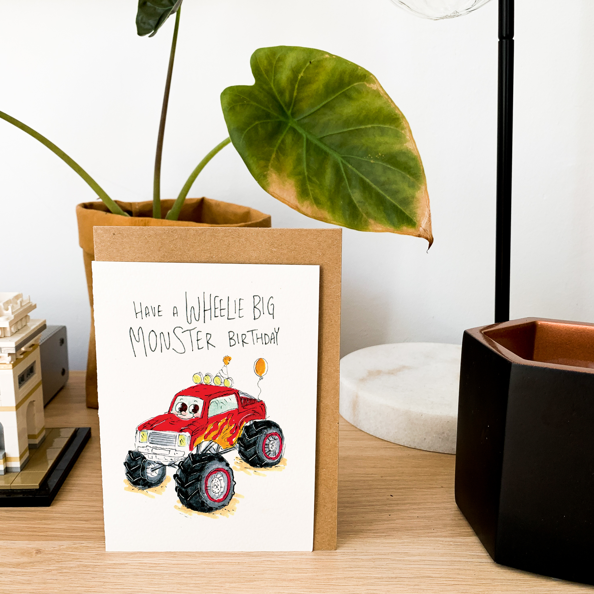Have a Wheelie Big Monster Birthday | Construction birthday card - Well Drawn