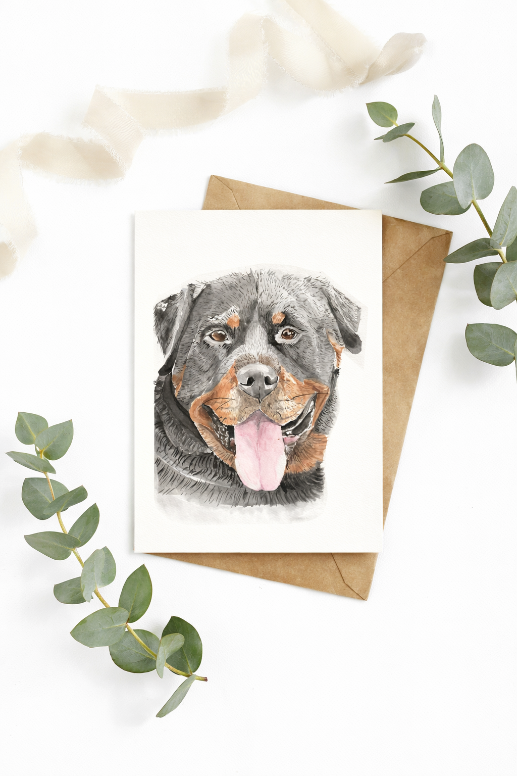 Cute Rottweiler Illustrated Card - Well Drawn