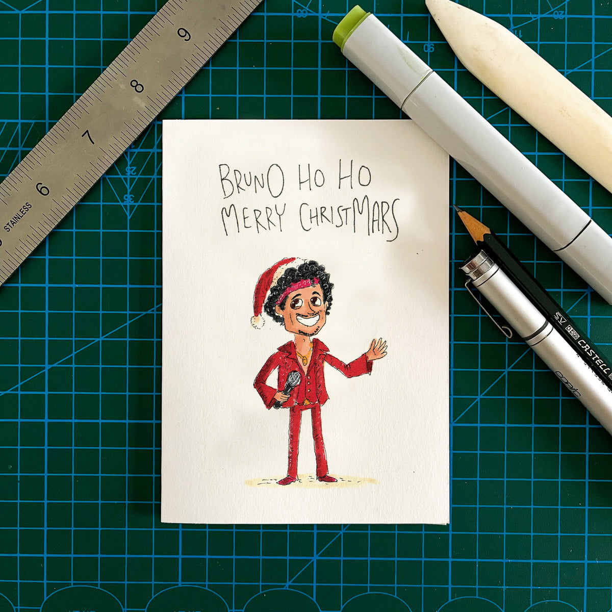 Bruno Ho Ho, Merry ChristMars hand-drawn funny music Christmas card by Well Drawn Australia, product image 3