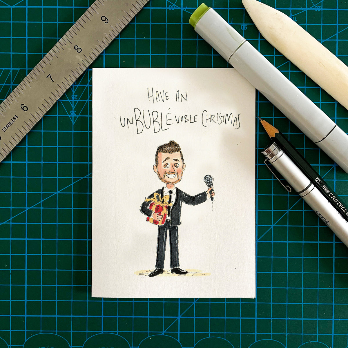 Have an unBUBLÉvable Christmas hand-drawn funny Christmas greeting card by Well Drawn Australia, product image 3