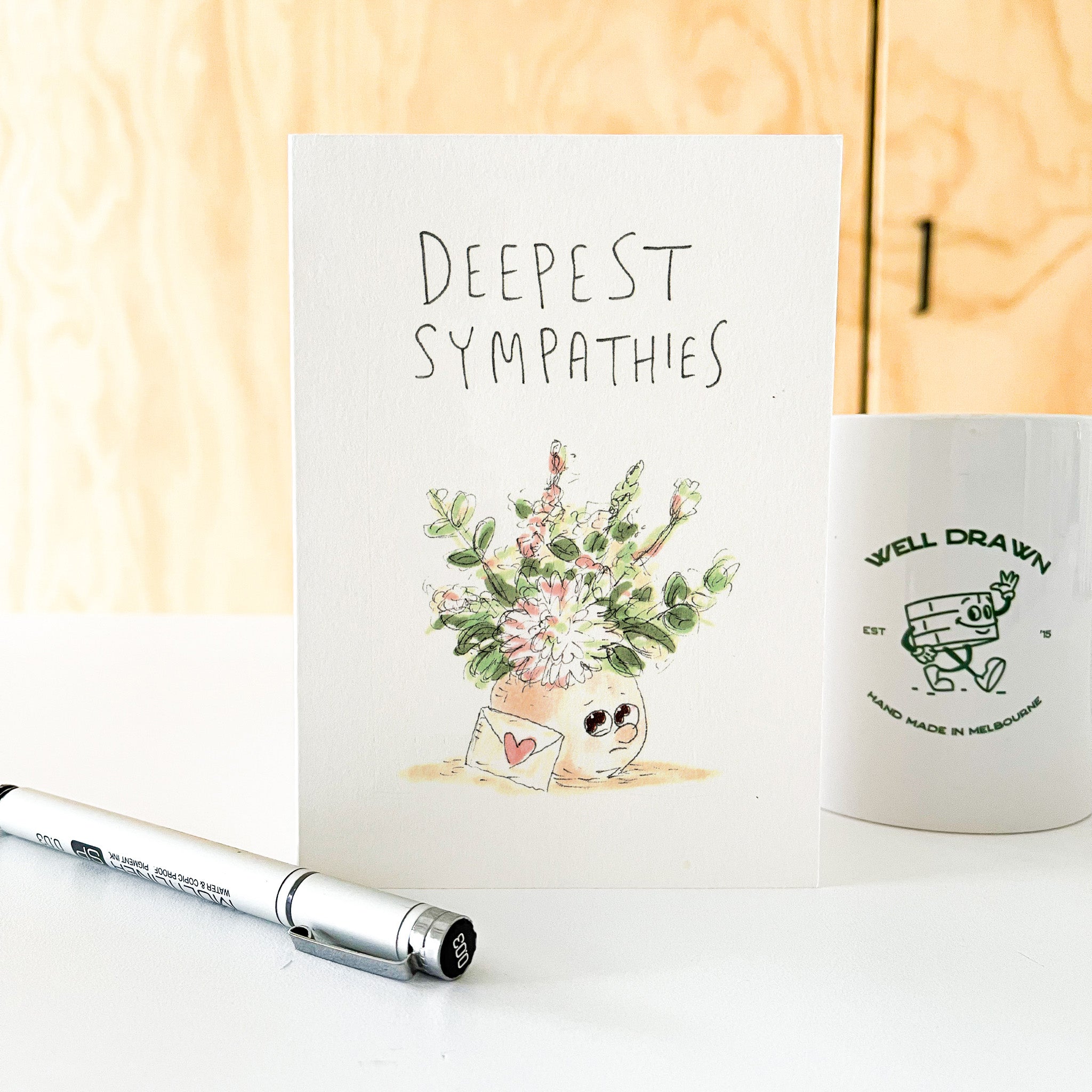 Deepest Sympathies condolence and loss card, hand-drawn in Melbourne by Well Drawn, product image 6