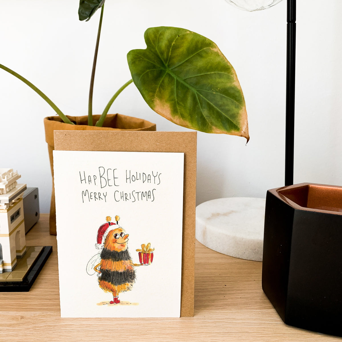 HapBEE Holidays Merry Christmas hand-drawn bee Christmas card by Well Drawn Australia, product image 8