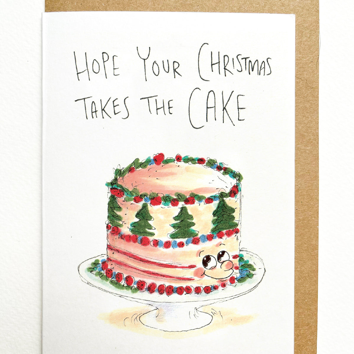 Hope Your Christmas Takes the Cake festive food pun greeting card by Well Drawn, image 2