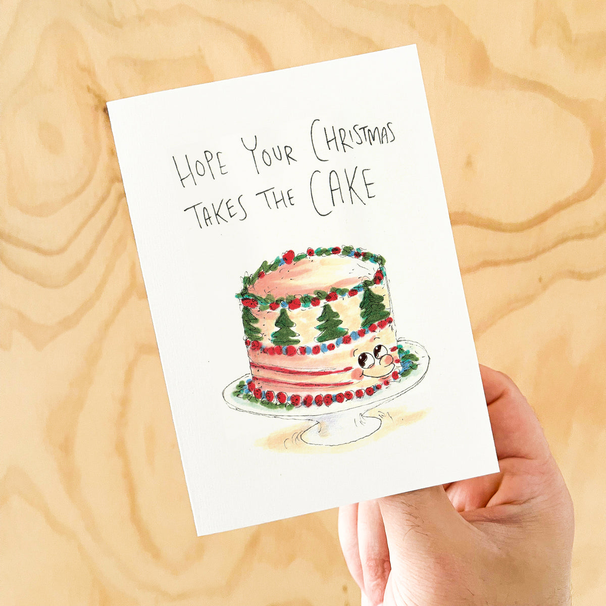 Hope Your Christmas Takes the Cake festive food pun greeting card by Well Drawn, image 4