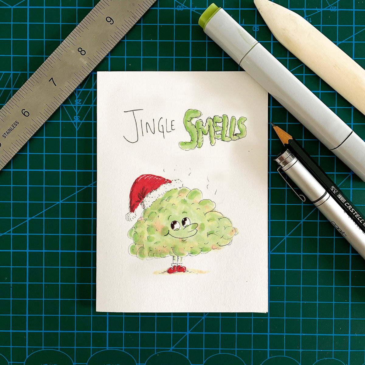 Jingle Smells hand-drawn funny fart joke Christmas card by Well Drawn Australia, product image 3
