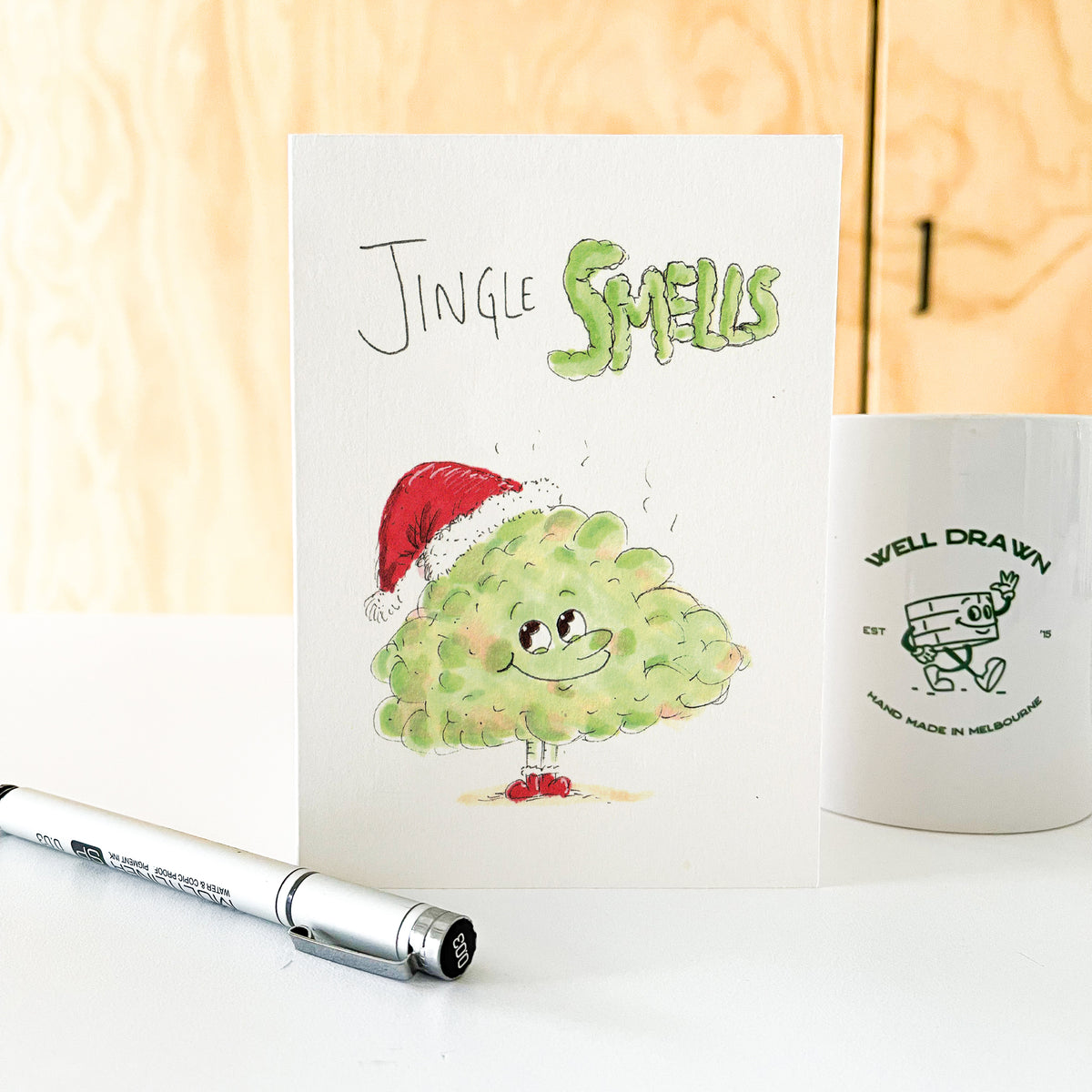 Jingle Smells hand-drawn funny fart joke Christmas card by Well Drawn Australia, product image 6