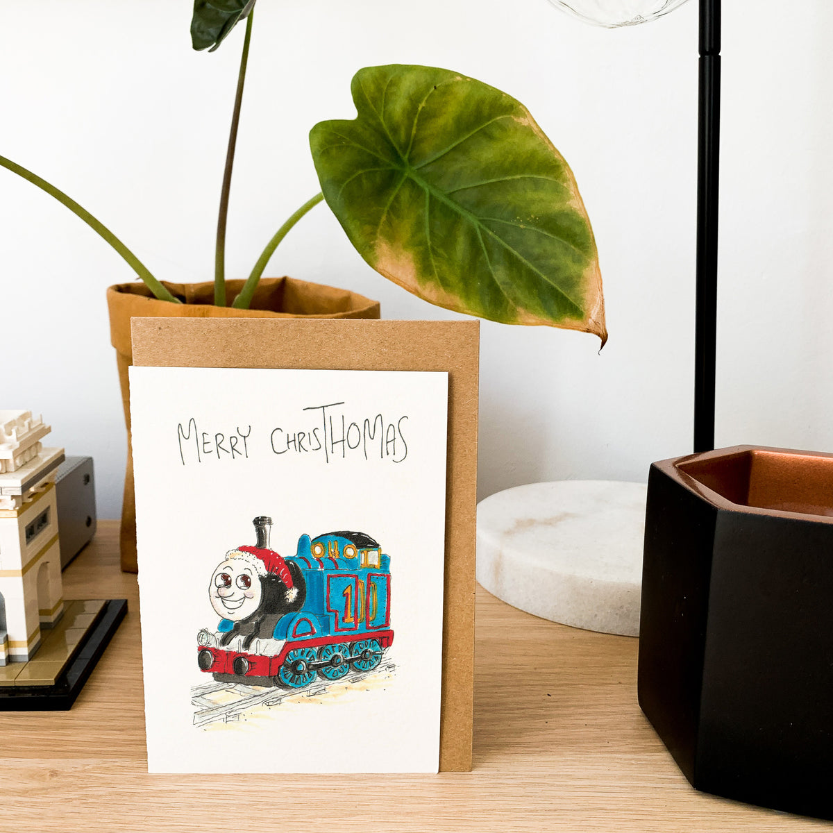 Merry ChrisThomas funny hand-drawn blue train Christmas greeting card by Well Drawn Australia, image 8