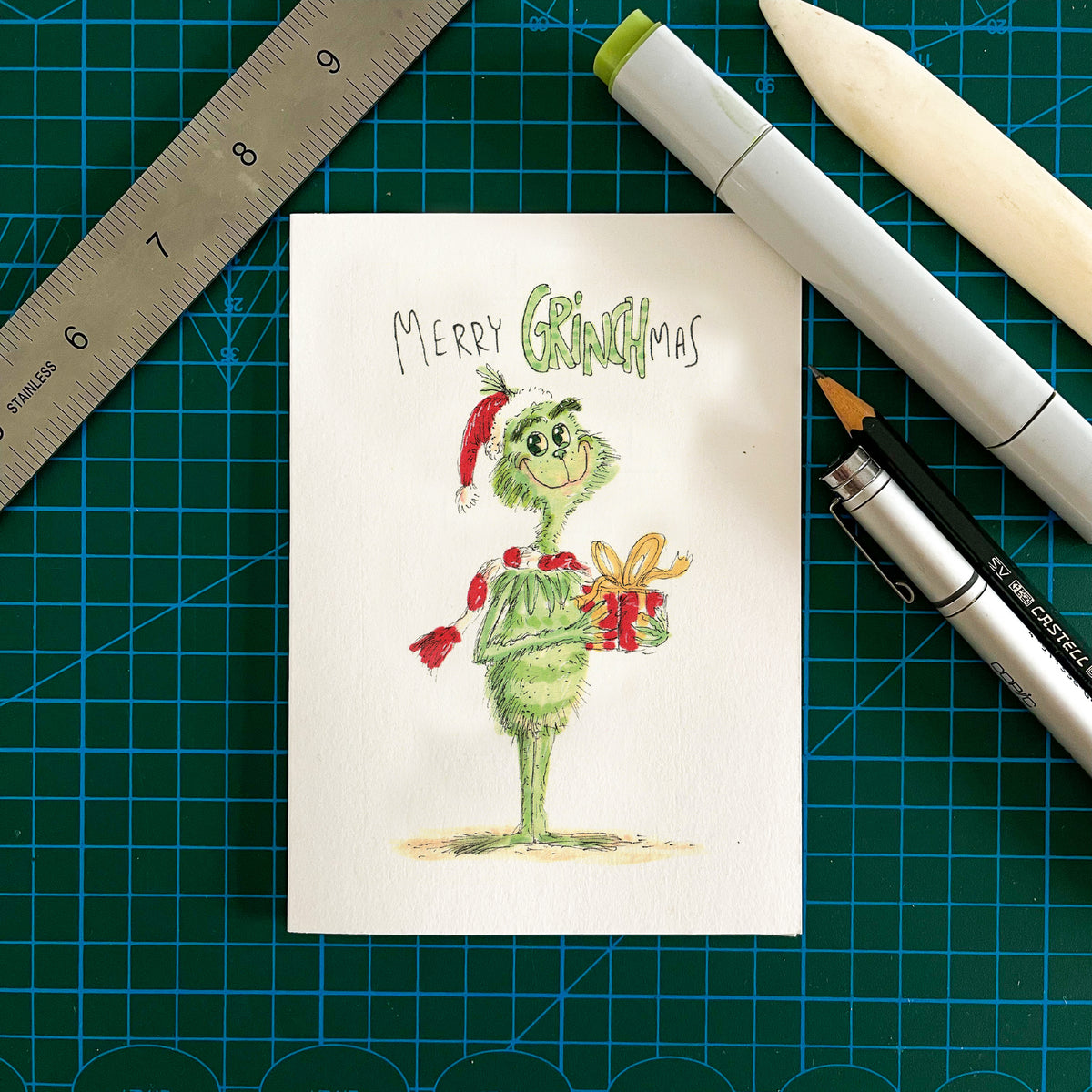 Merry Grinchmas funny festive character Christmas greeting card by Well Drawn, image 3