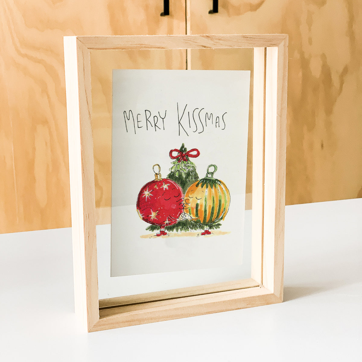 Merry Kissmas funny romantic Christmas greeting card with festive baubles by Well Drawn, image 5