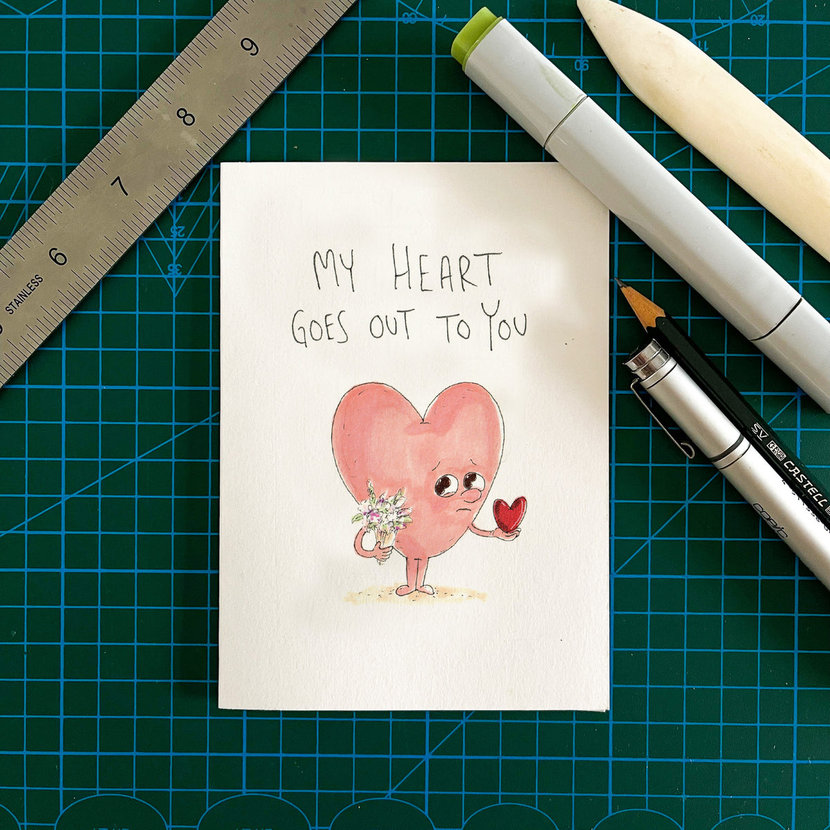 My Heart Goes Out To You thoughtful support and bereavement card by Well Drawn Australia, image 3