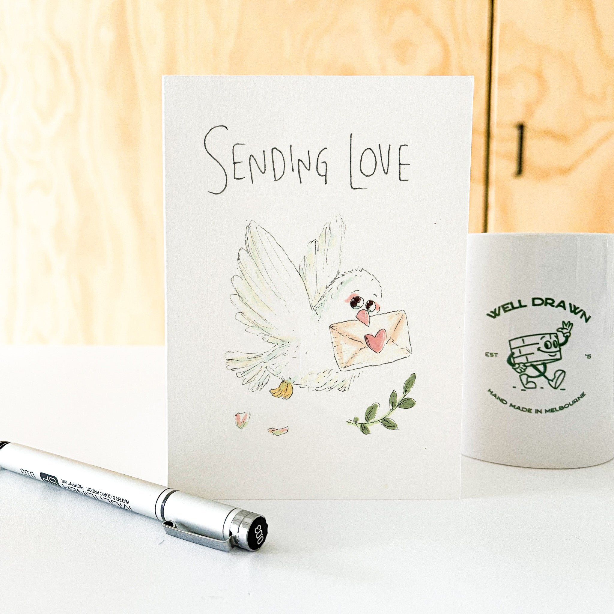 Sending Love condolence and support card, hand-drawn in Melbourne by Well Drawn, image 6