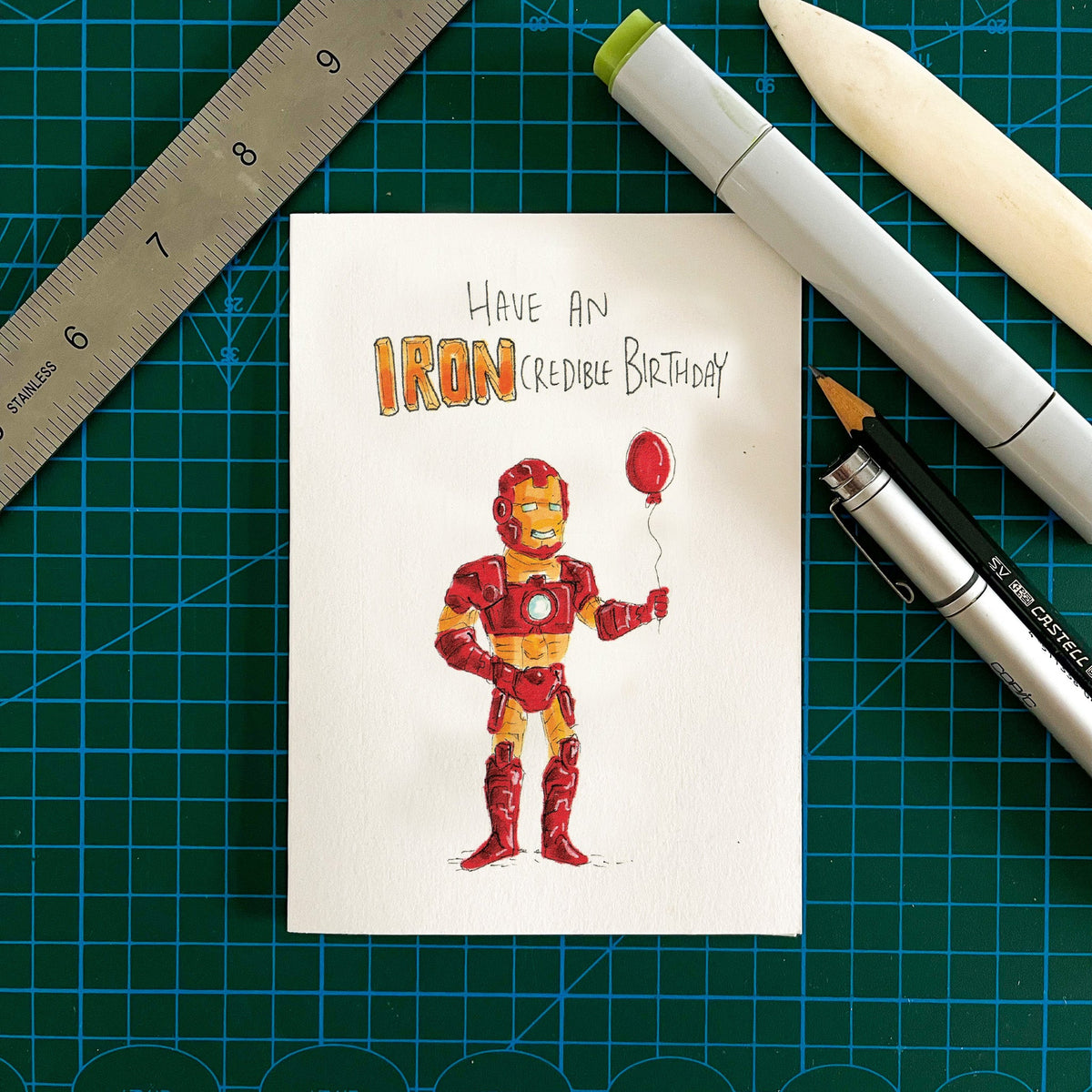 Have an IRONcredible Birthday | Well Drawn A6 birthday greeting card photo 3 of 9