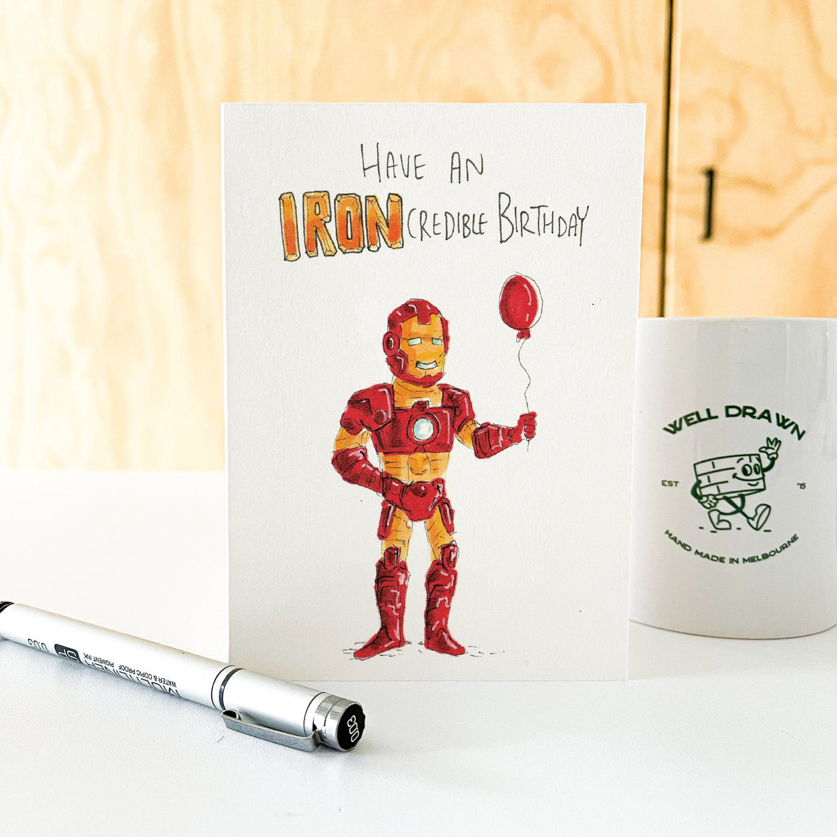 Have an IRONcredible Birthday | Well Drawn A6 birthday greeting card photo 6 of 9