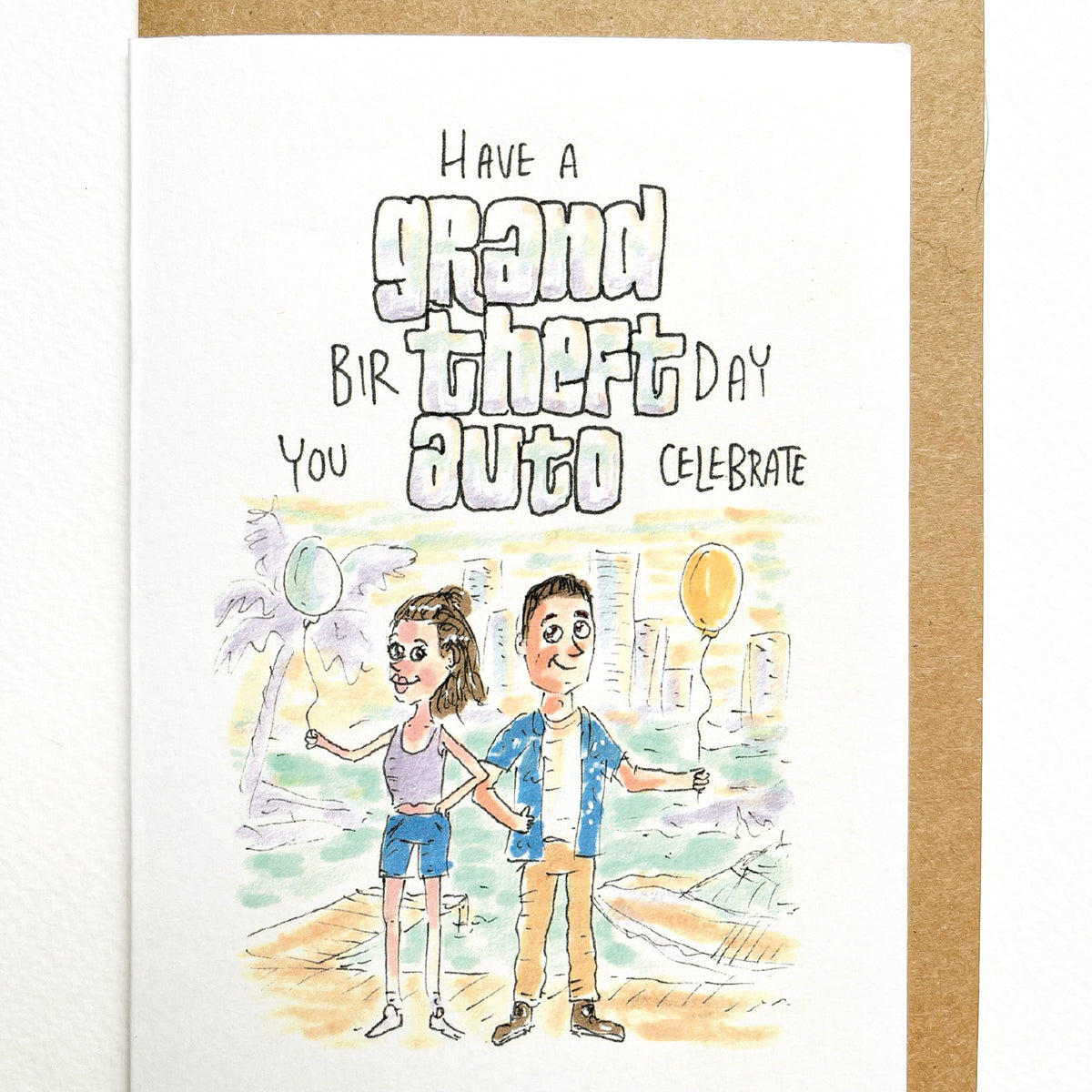 Have a GRAND BIRTHEFTDAY — You AUTO Celebrate – Grand Theft Auto video game birthday card by Well Drawn, photo 2