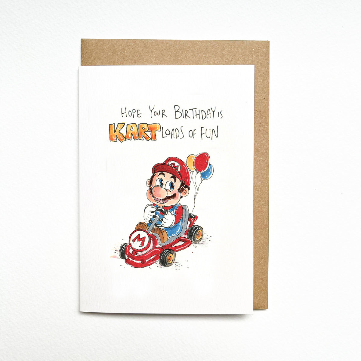 Hope Your Birthday Is KARTloads of Fun – Mario Kart gamer birthday card by Well Drawn, main product photo