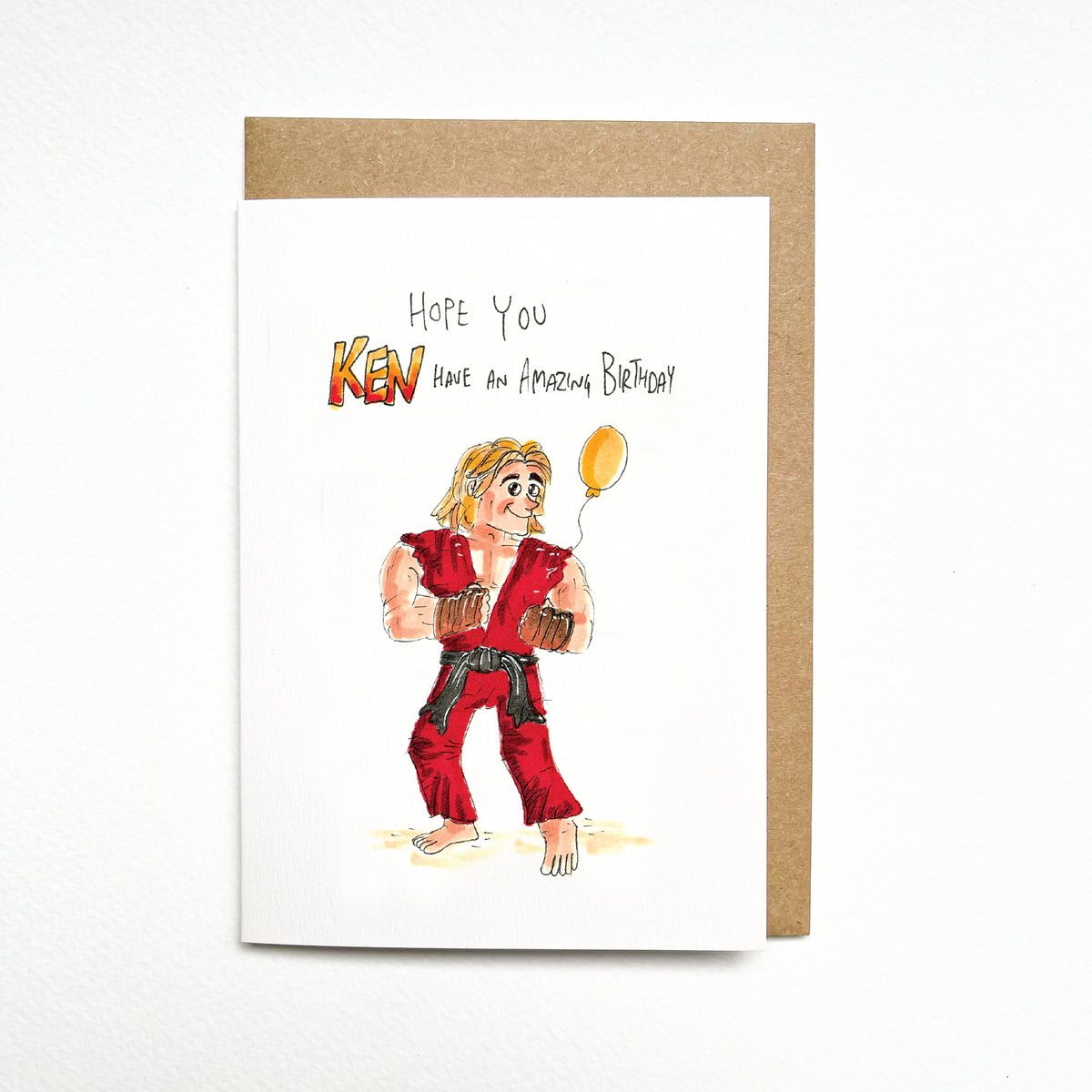 Hope You KEN Have an Amazing Birthday – Street Fighter Ken gamer birthday card by Well Drawn, main product photo