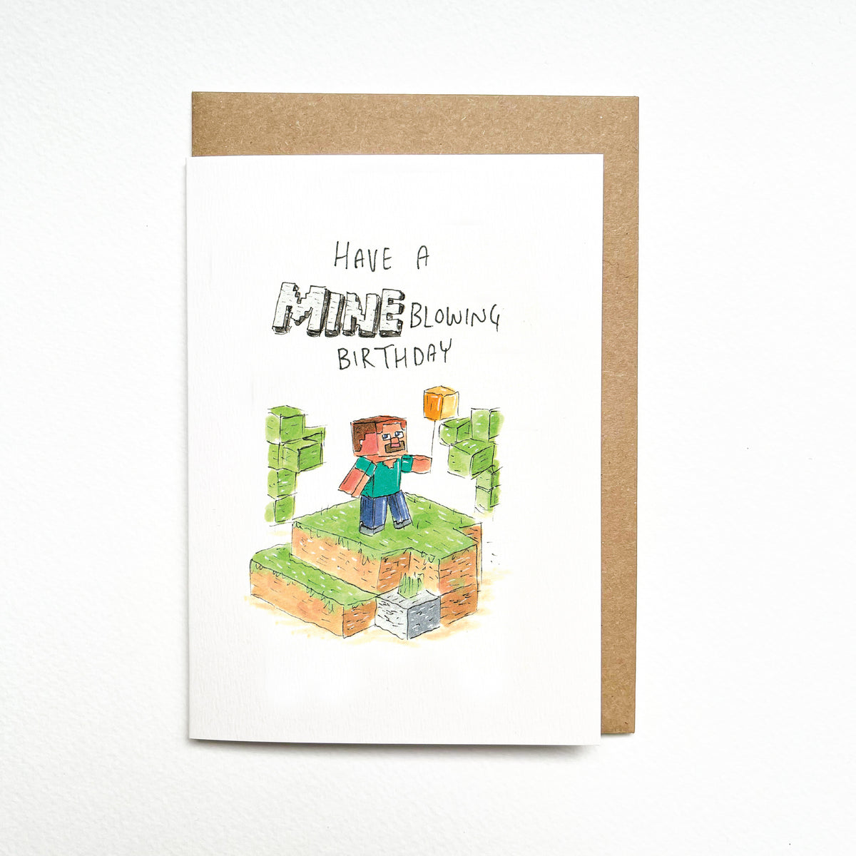 Have a MINE-Blowing Birthday – Minecraft gamer birthday card by Well Drawn, main product photo