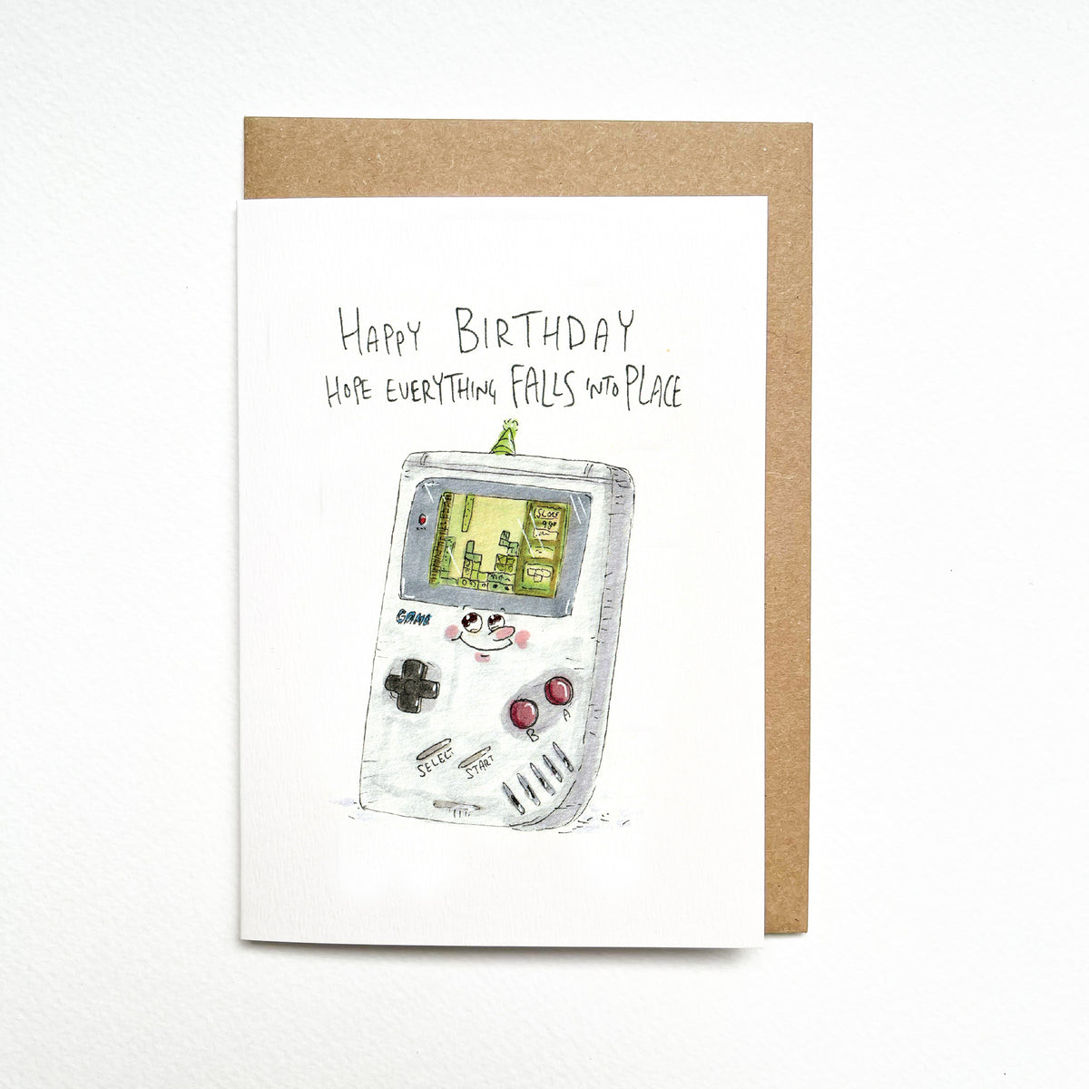Happy Birthday, Hope Everything Falls Into Place – Tetris gamer birthday card by Well Drawn, main product photo
