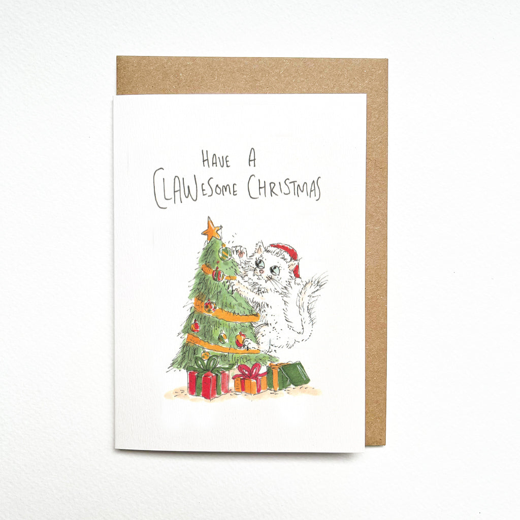 Have a Clawesome Christmas - White cat | Long hair