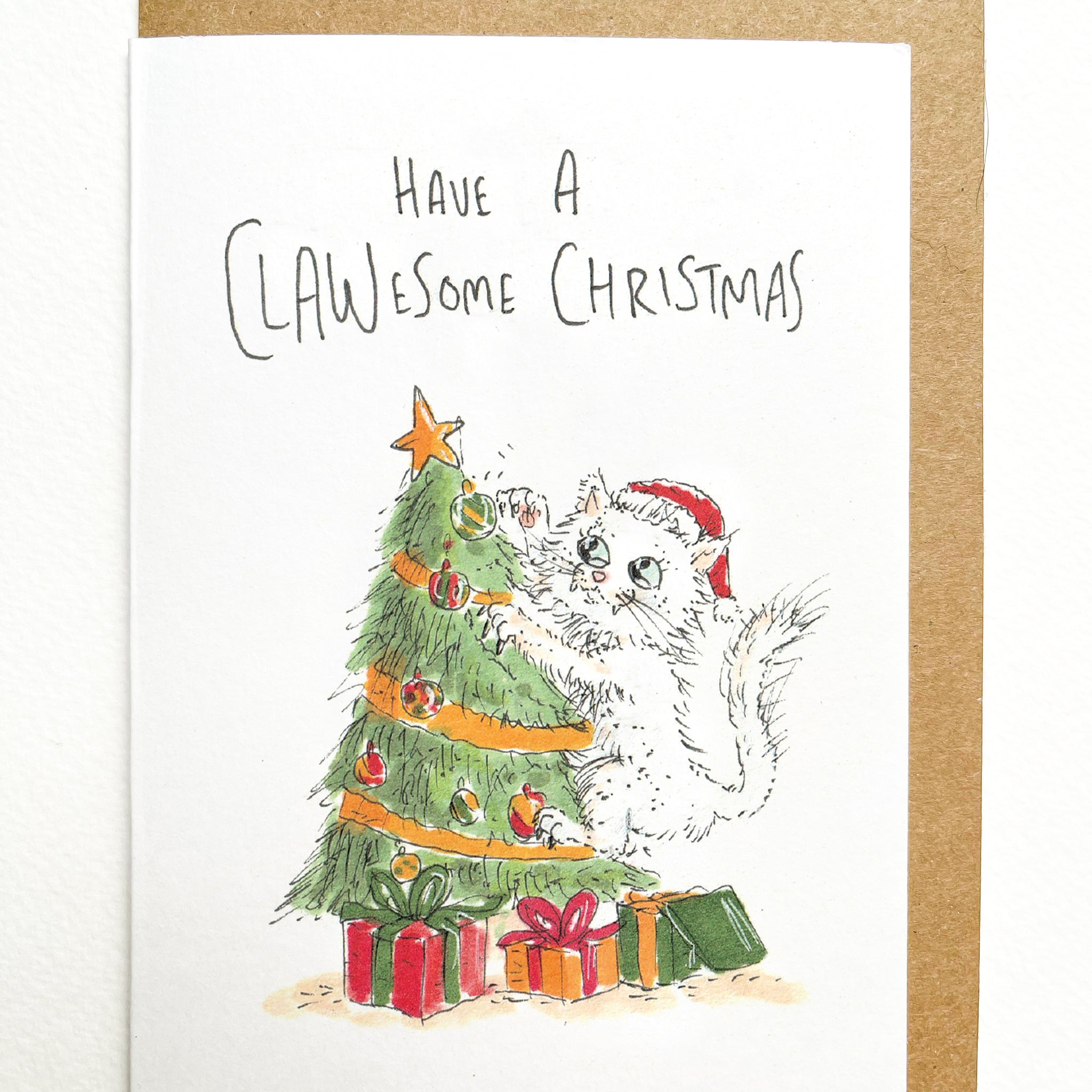 Have a Clawesome Christmas - White cat | Long hair