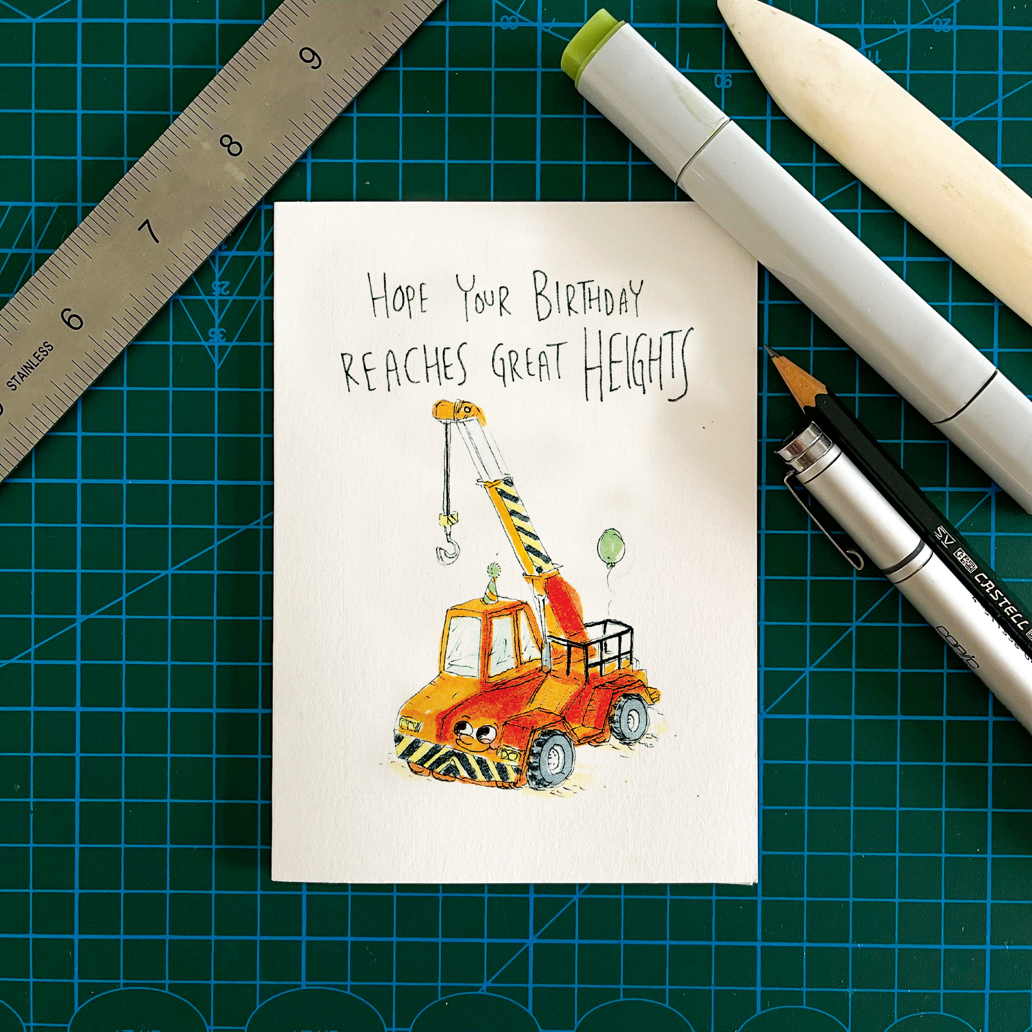 Hope Your Birthday Reaches Great Heights  |  Construction birthday card - Well Drawn