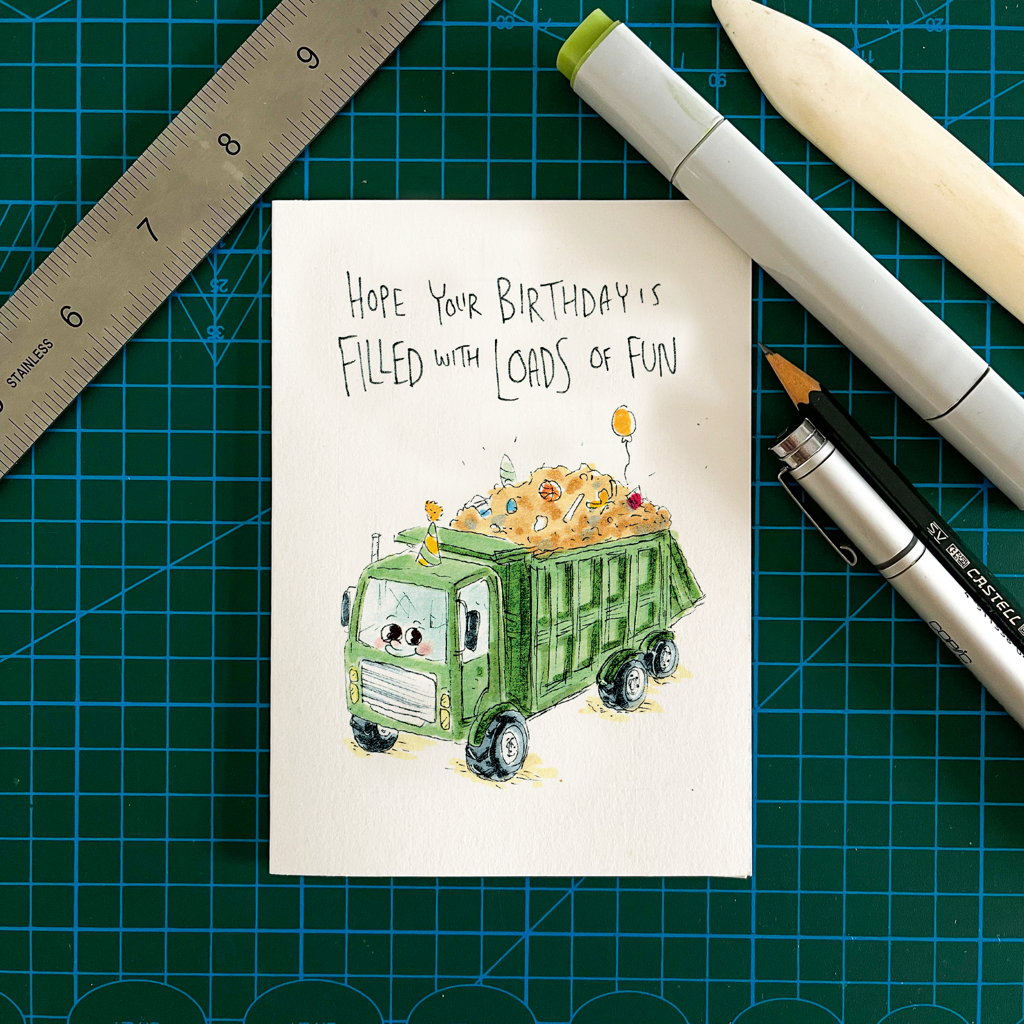 Hope Your Birthday is Filled with Loads of Fun  |  Construction birthday card - Well Drawn