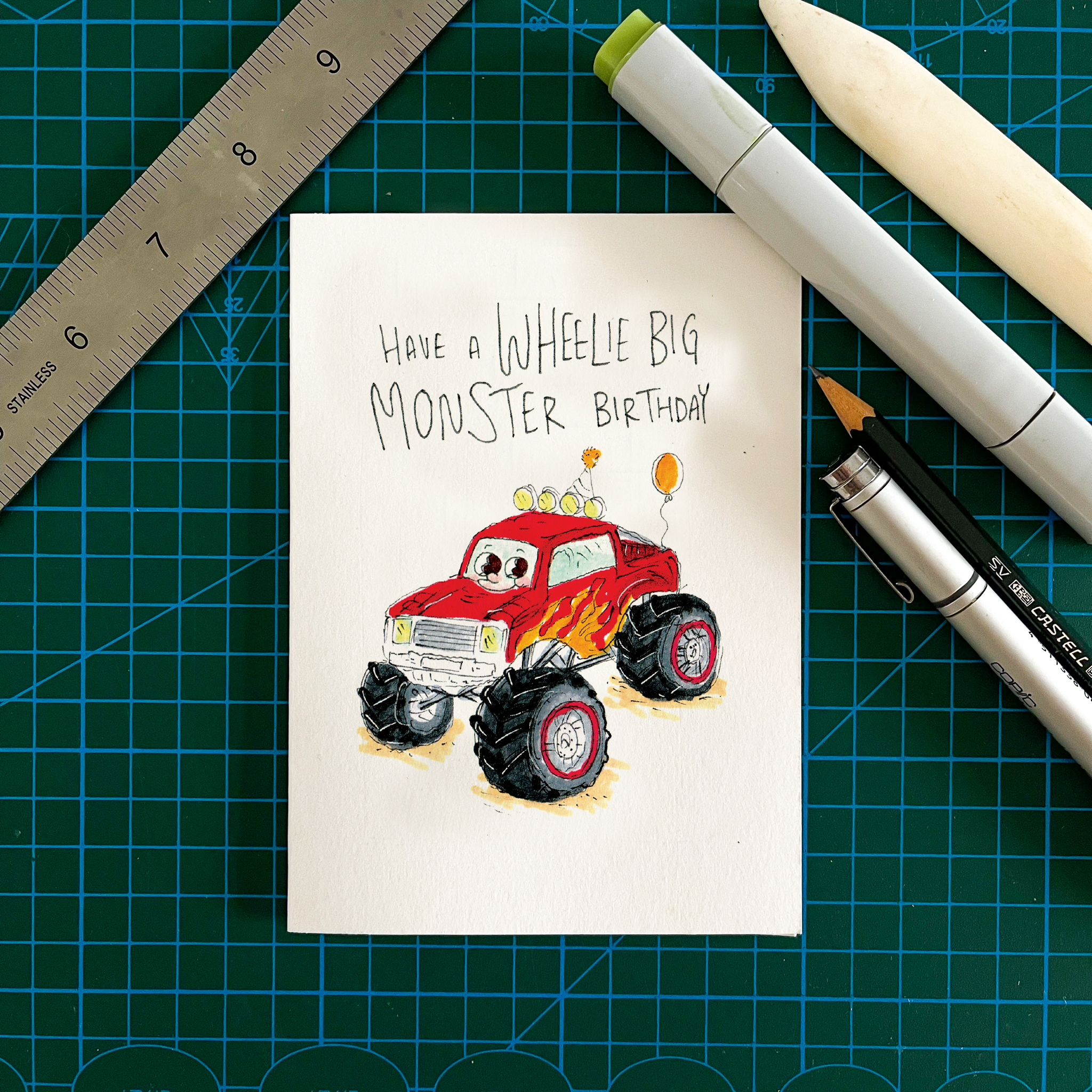 Have a Wheelie Big Monster Birthday  |  Construction birthday card - Well Drawn
