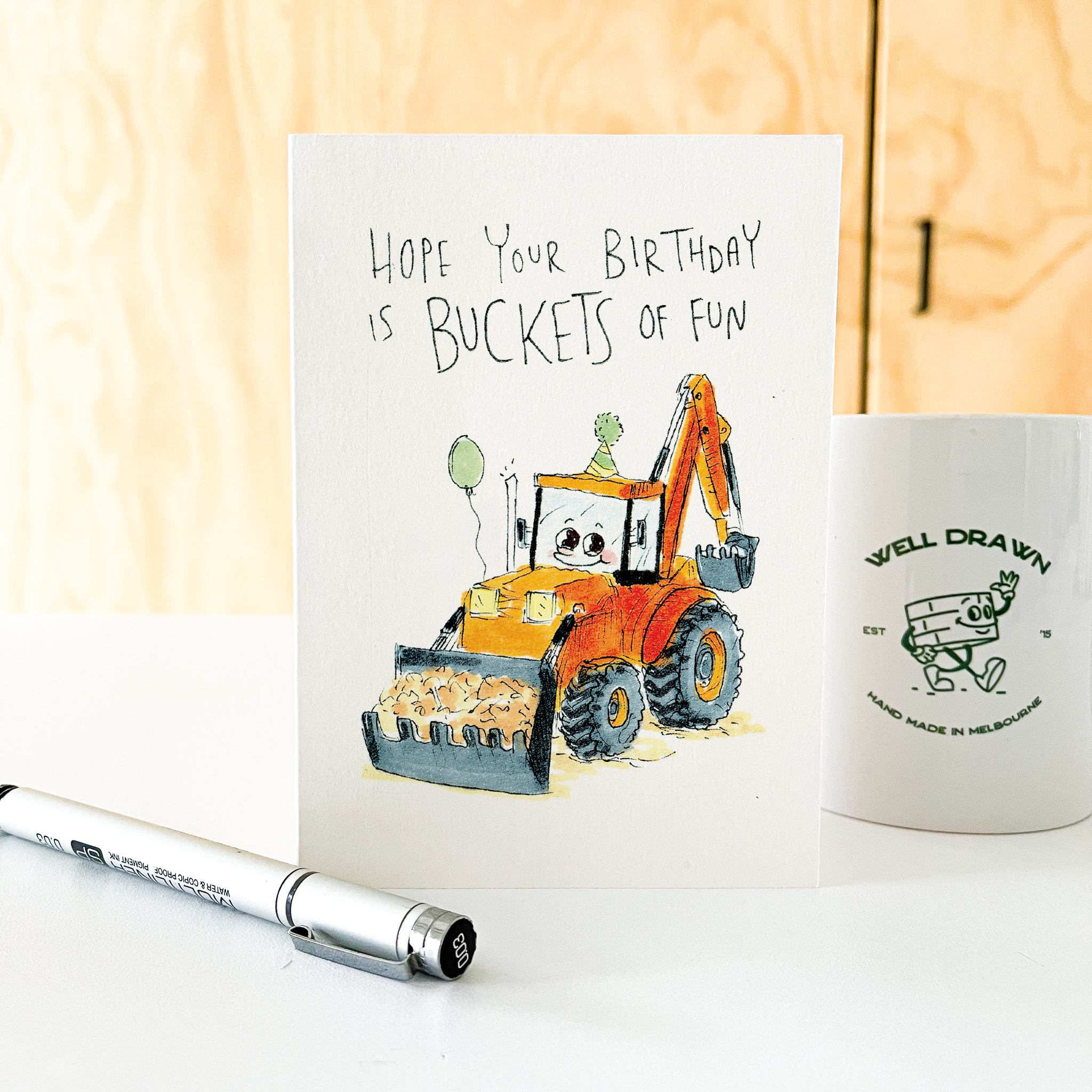 Hope Your Birthday Is Buckets of Fun  |  Construction birthday card - Well Drawn