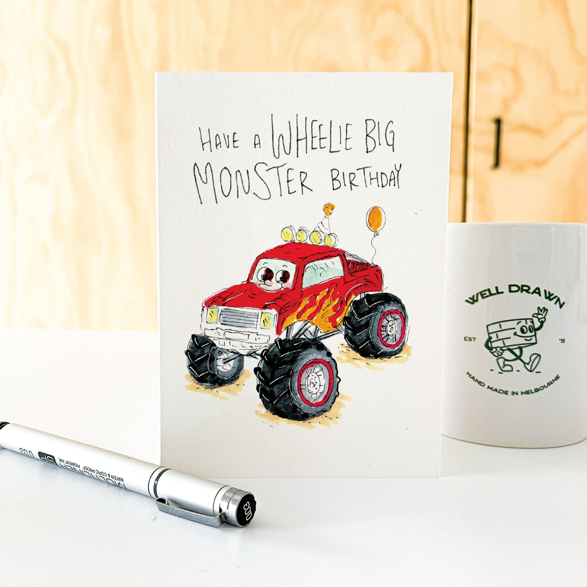 Have a Wheelie Big Monster Birthday  |  Construction birthday card - Well Drawn