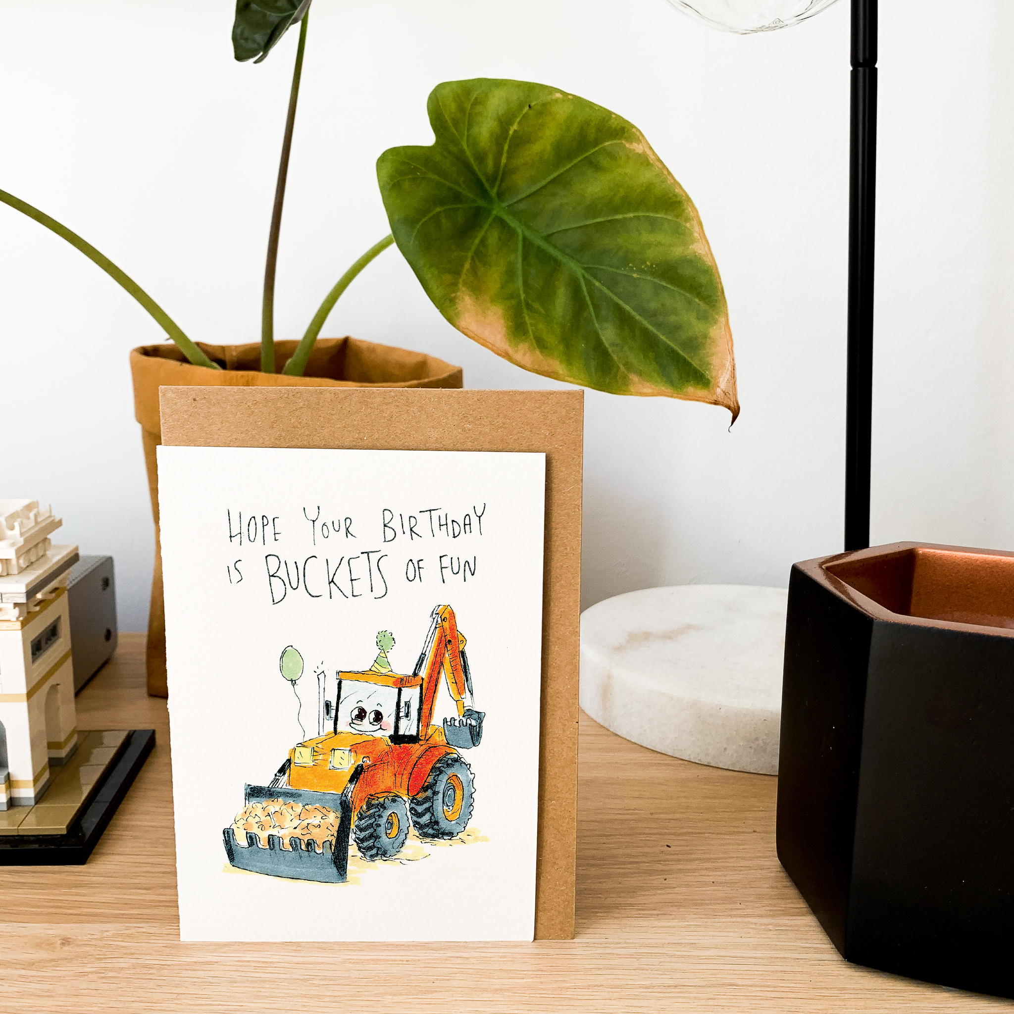 Hope Your Birthday Is Buckets of Fun  |  Construction birthday card - Well Drawn