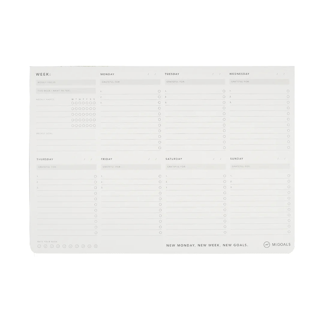 MiGoals - Weekly Desk Pad - A4 - White - Well Drawn