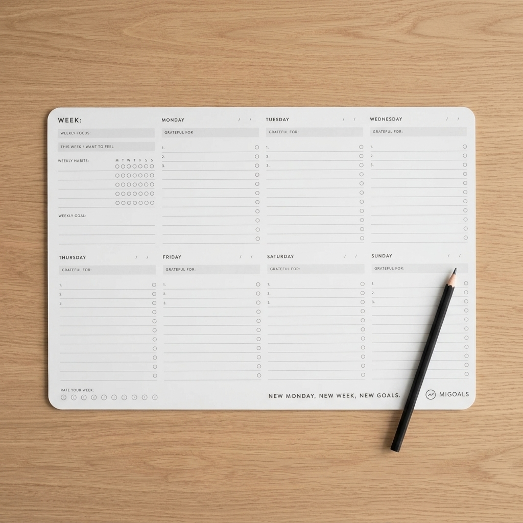 MiGoals - Weekly Desk Pad - A4 - White - Well Drawn