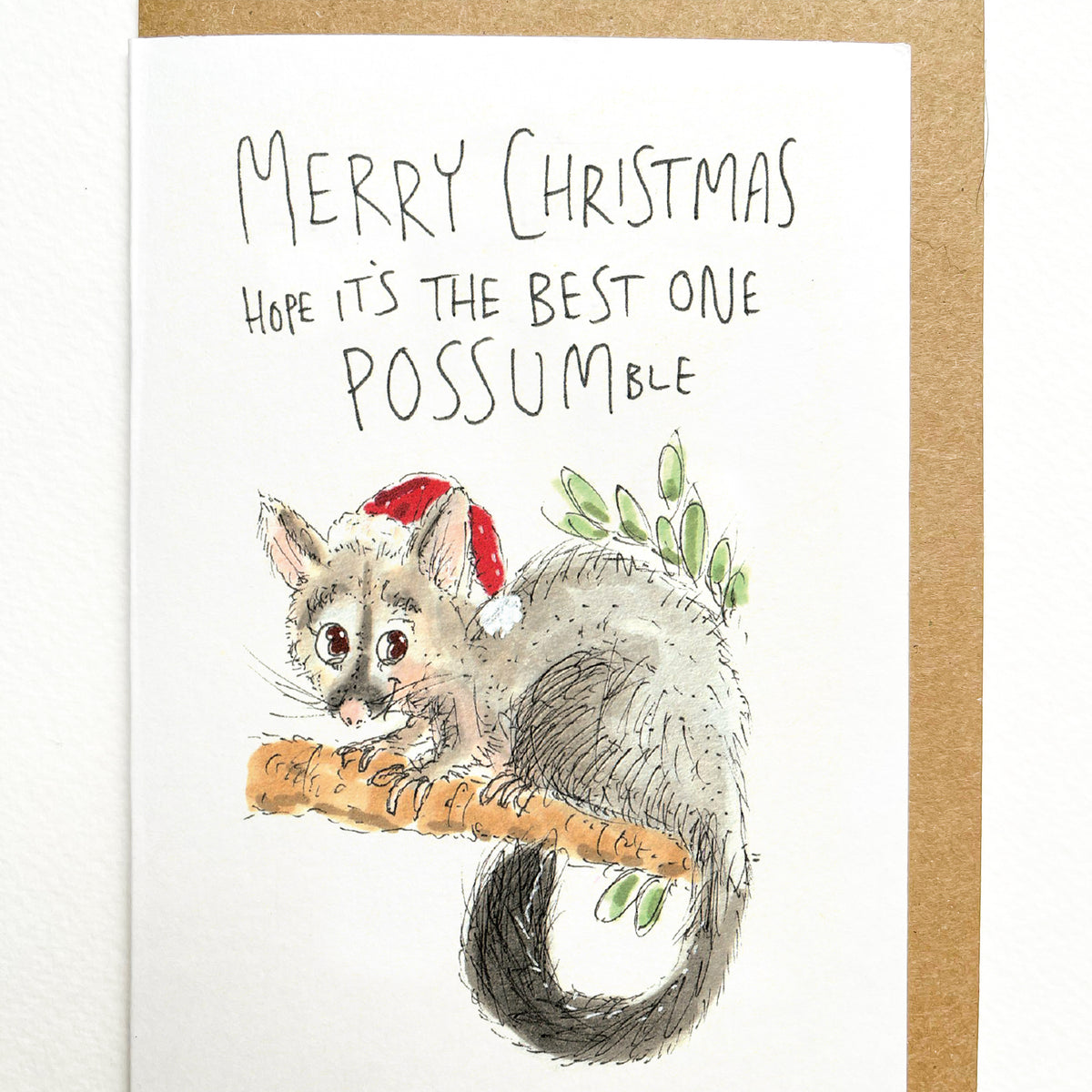 Funny Australian possum Christmas greeting card by Well Drawn, image 2