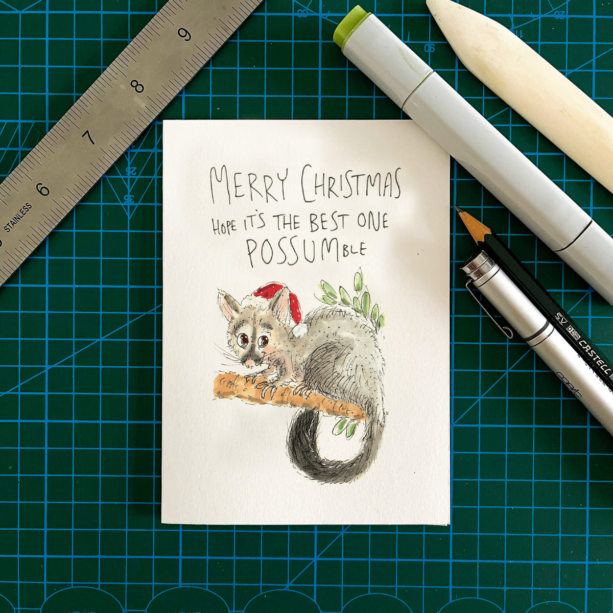 Funny Australian possum Christmas greeting card by Well Drawn, image 3