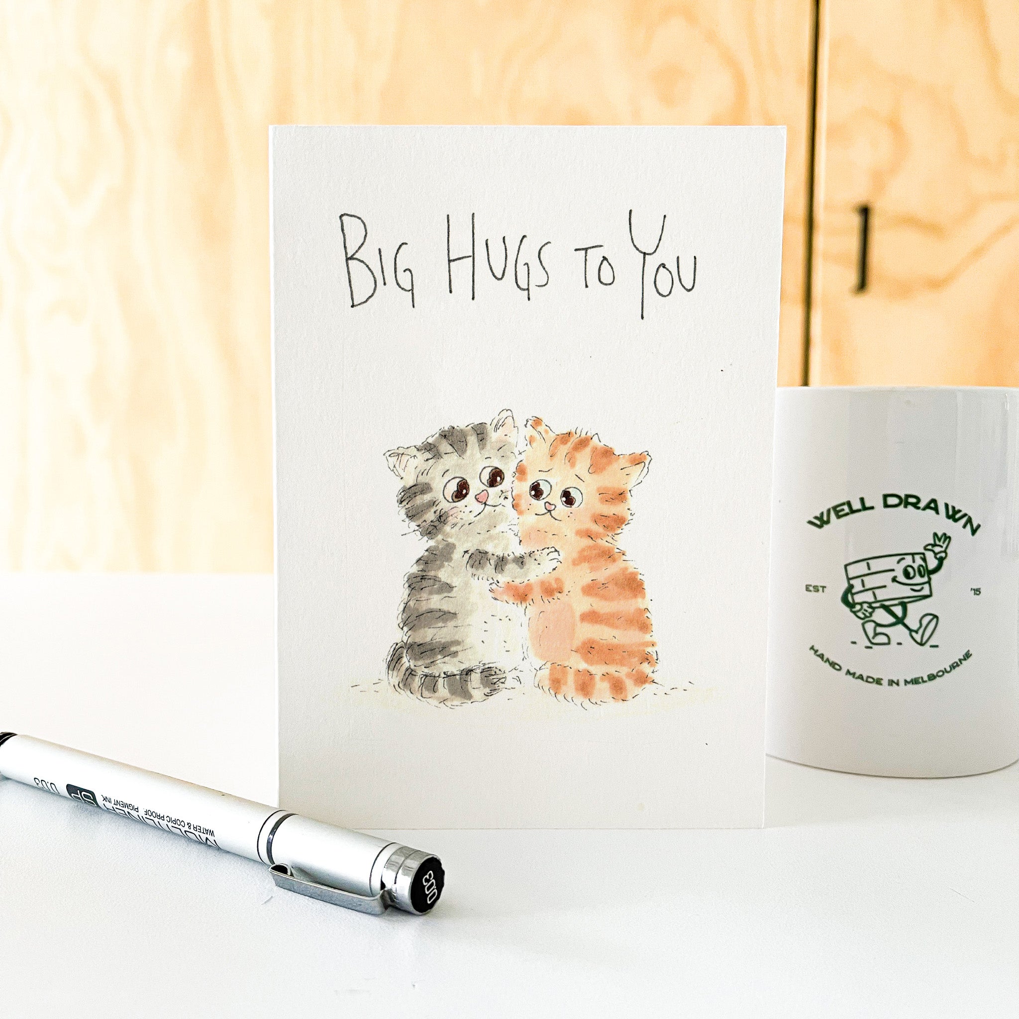 Big Hugs To You hand-drawn thinking of you and comfort card by Well Drawn Melbourne, image 6