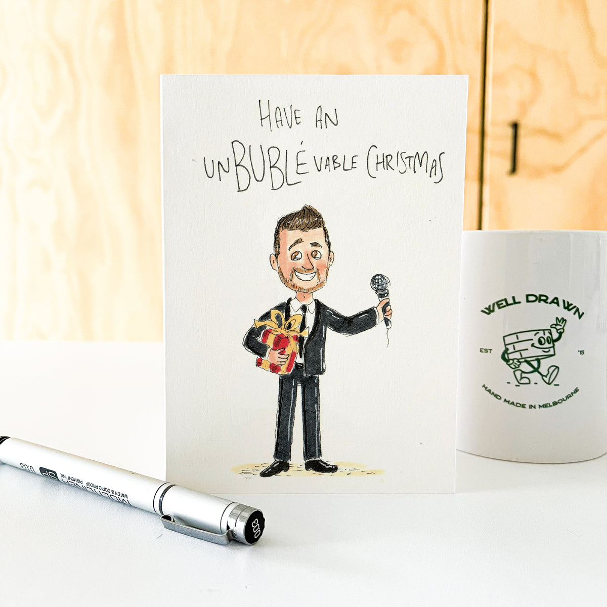Have an unBUBLÉvable Christmas hand-drawn funny Christmas greeting card by Well Drawn Australia, product image 6