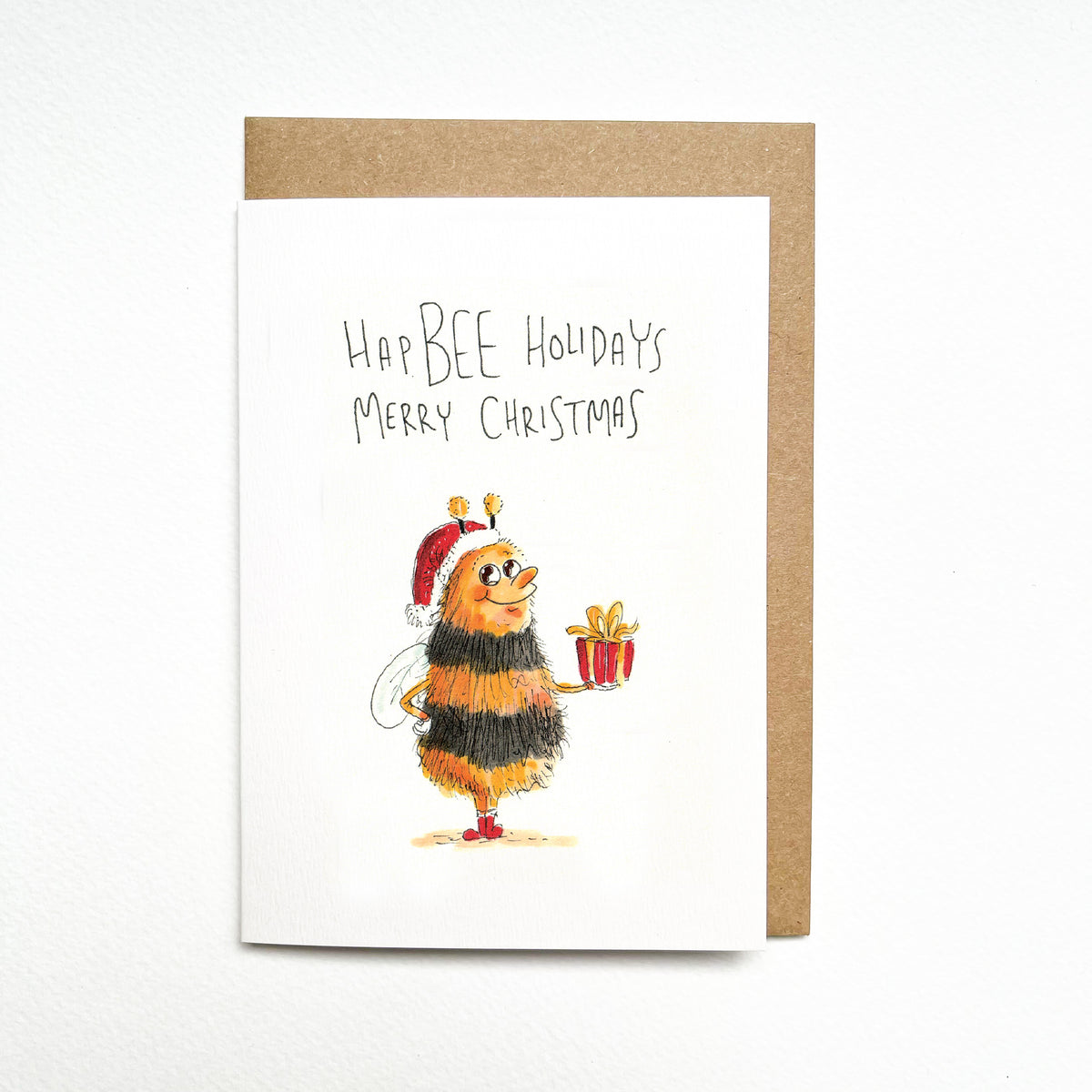 HapBEE Holidays Merry Christmas hand-drawn bee Christmas card by Well Drawn Australia