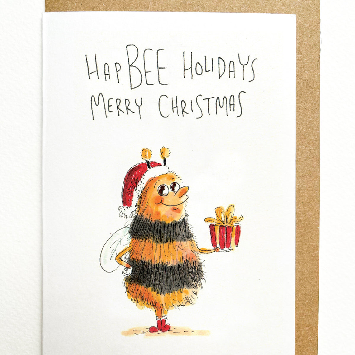 HapBEE Holidays Merry Christmas hand-drawn bee Christmas card by Well Drawn Australia, product image 2
