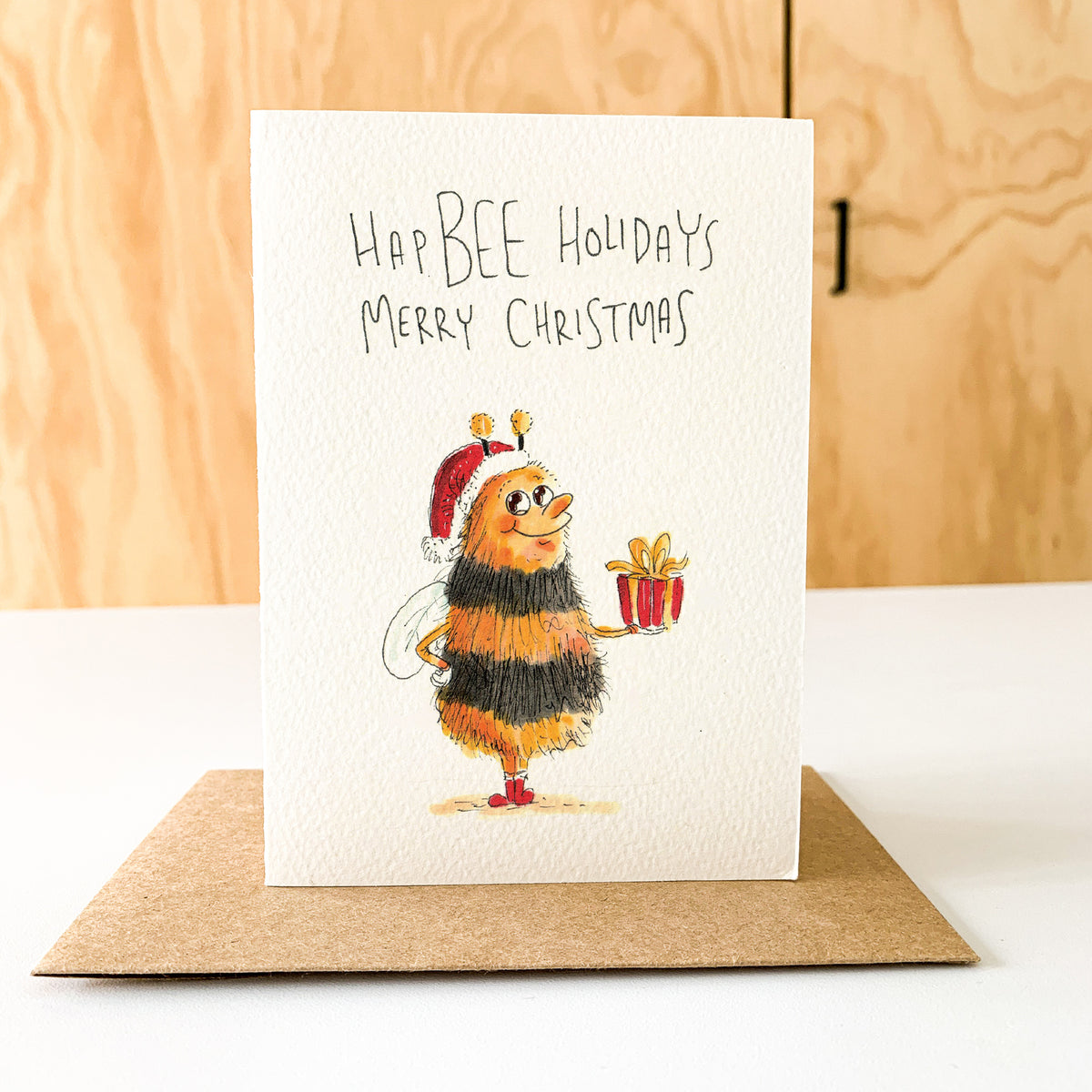 HapBEE Holidays Merry Christmas hand-drawn bee Christmas card by Well Drawn Australia, product image 7