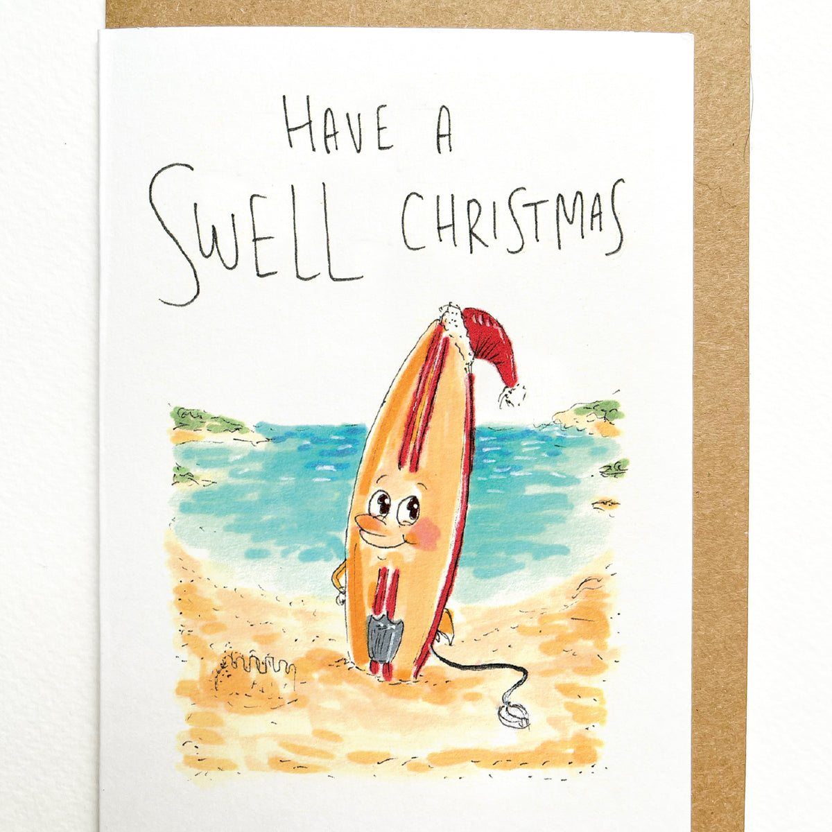 Have a Swell Christmas Australian beach and surfing Christmas greeting card by Well Drawn, image 2