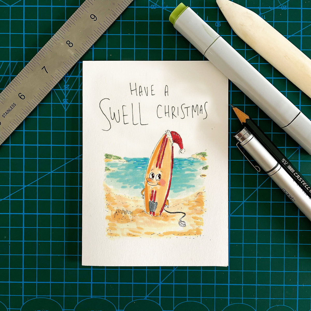 Have a Swell Christmas Australian beach and surfing Christmas greeting card by Well Drawn, image 3