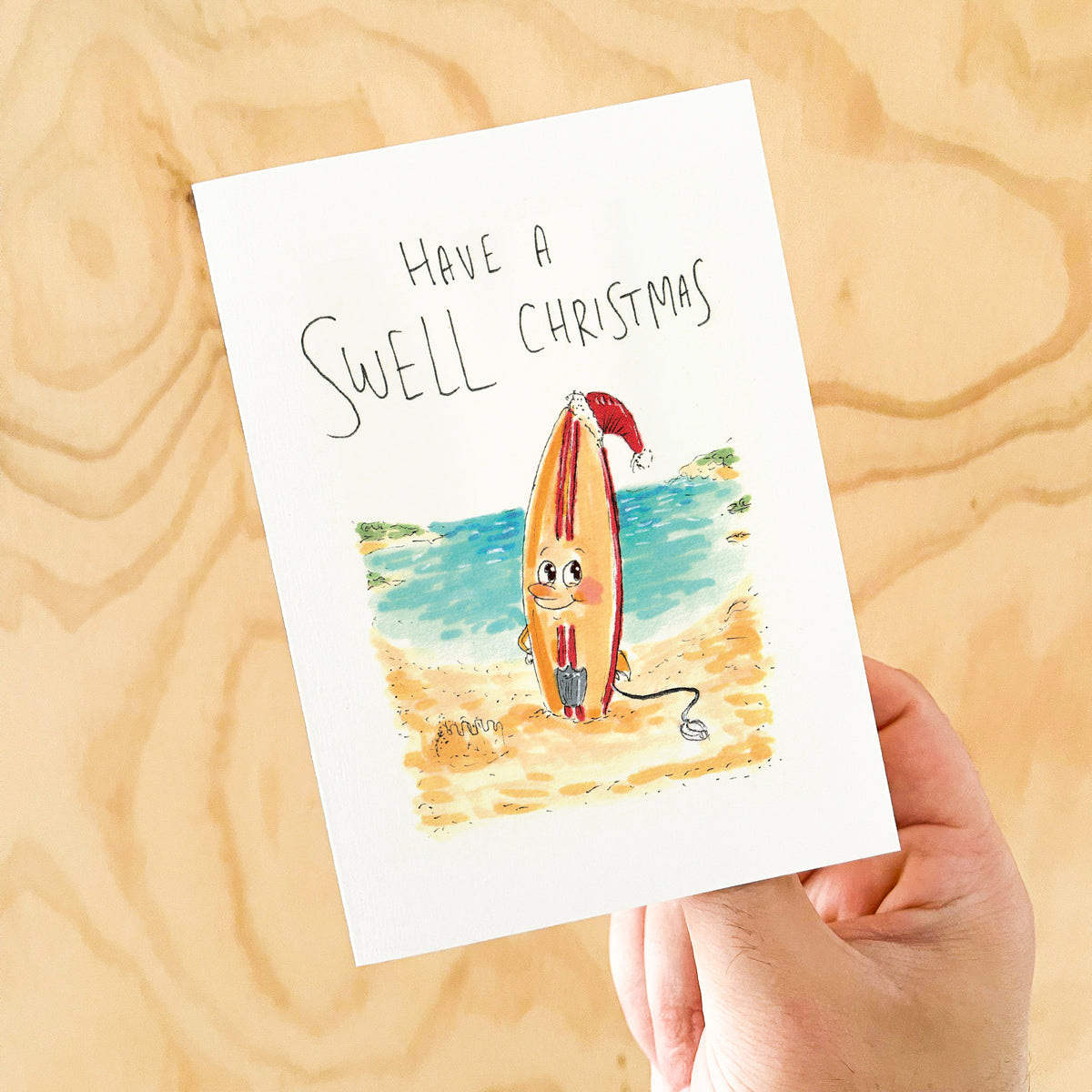 Have a Swell Christmas Australian beach and surfing Christmas greeting card by Well Drawn, image 4