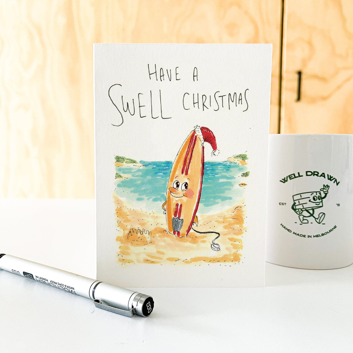 Have a Swell Christmas Australian beach and surfing Christmas greeting card by Well Drawn, image 6