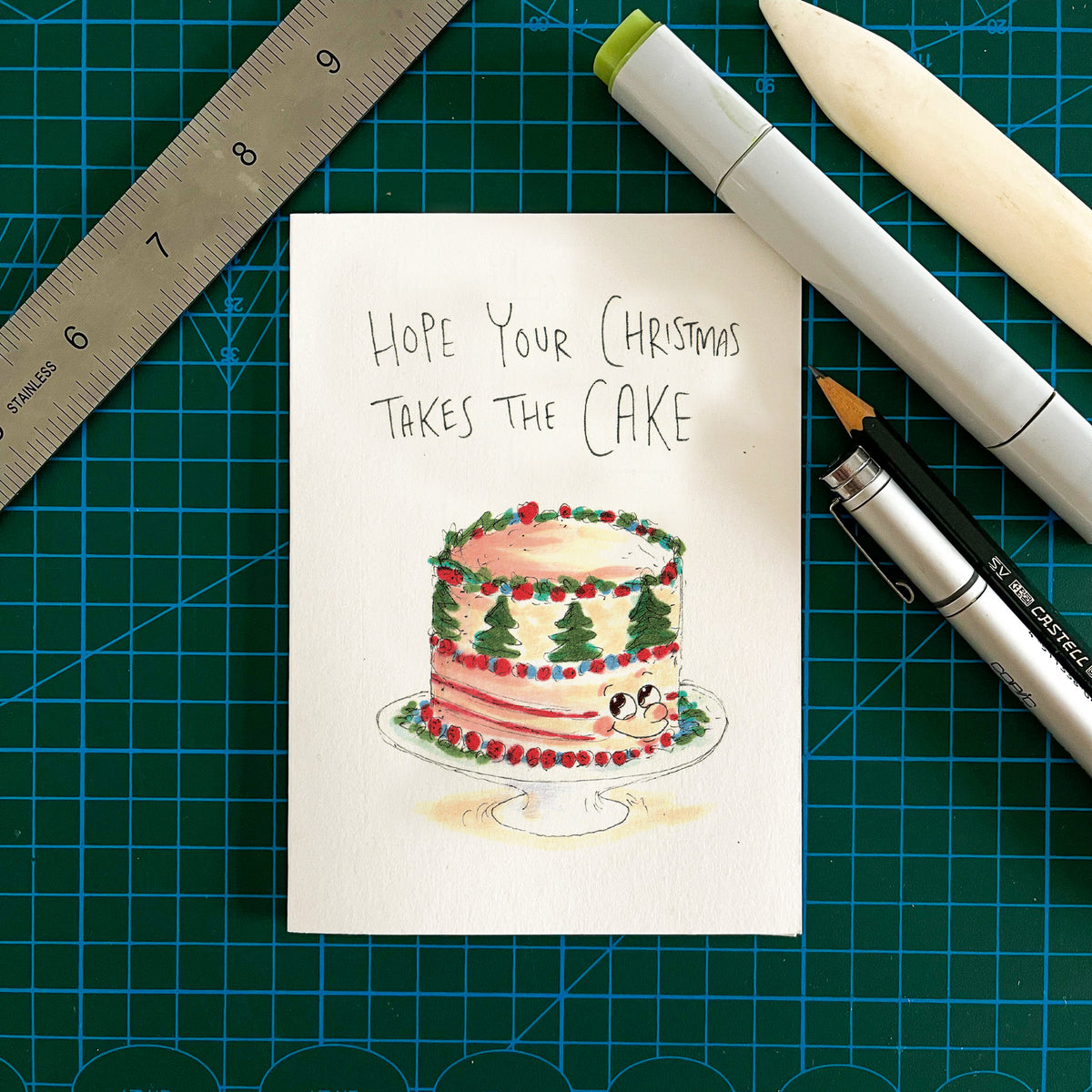 Hope Your Christmas Takes the Cake festive food pun greeting card by Well Drawn, image 3